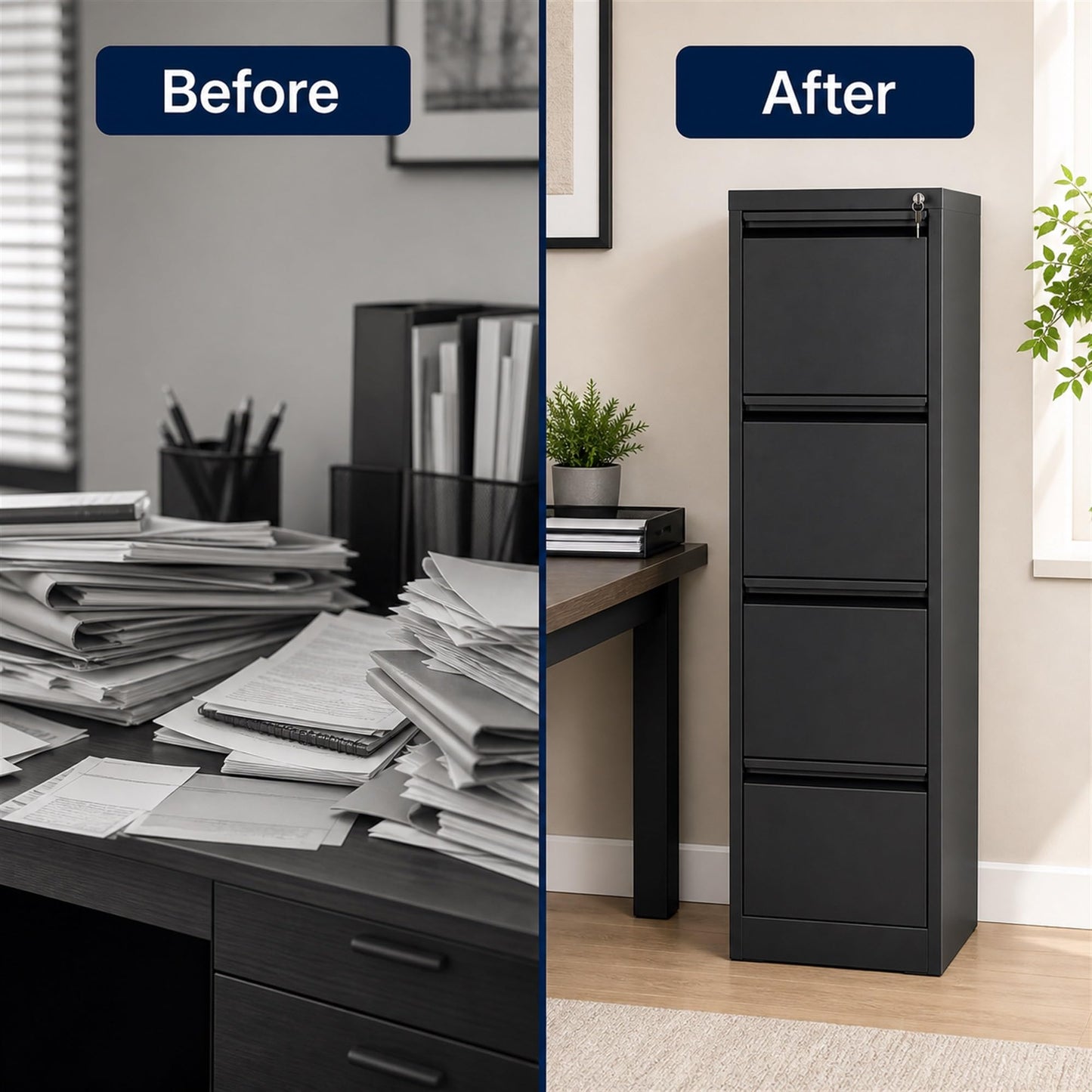 Garvee 4-Drawer File Cabinet with Lock, Metal Storage Cabinet for Home Office, Adjustable Hanging Folders, Letter Legal A4 Documents, Secure, Mobile, Easy Assembly