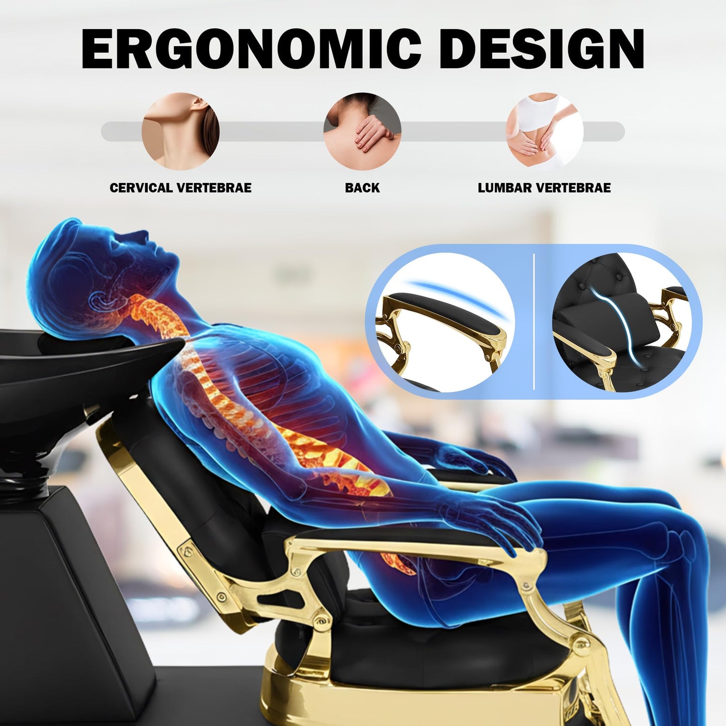 Hicomony Shampoo Bowl, Backwash Shampoo Station Chair, Adjustable Porcelain Ceramic Hair Wash Bowl Unit Station, Salon Equipment for Barbershop Beauty Spa Massage Hairdressing Equipment