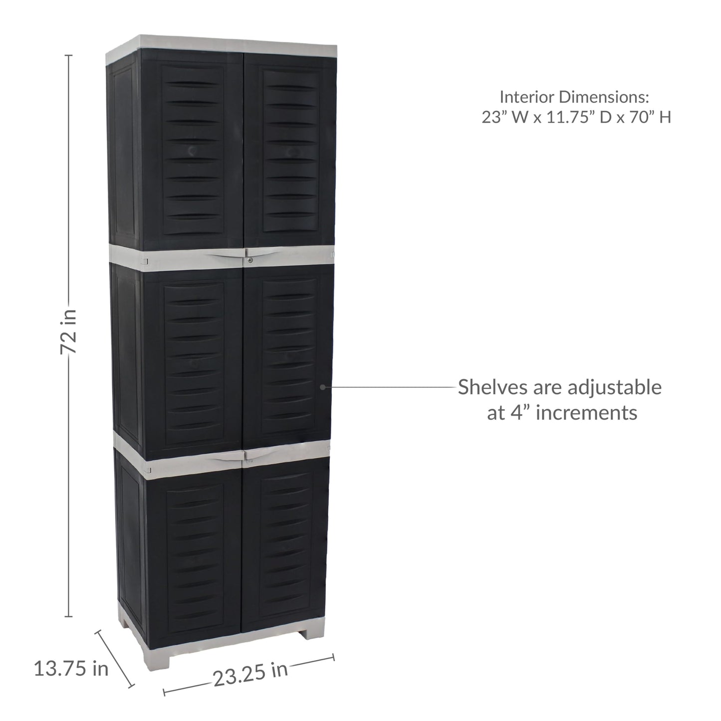 Sunnydaze 72" H Resin Garage Storage Cabinet - Garage Cabinet with Lockable Doors and Adjustable Shelves - Freestanding Utility Storage for Laundry Room, Office, Basement - Charcoal/Gray Trim