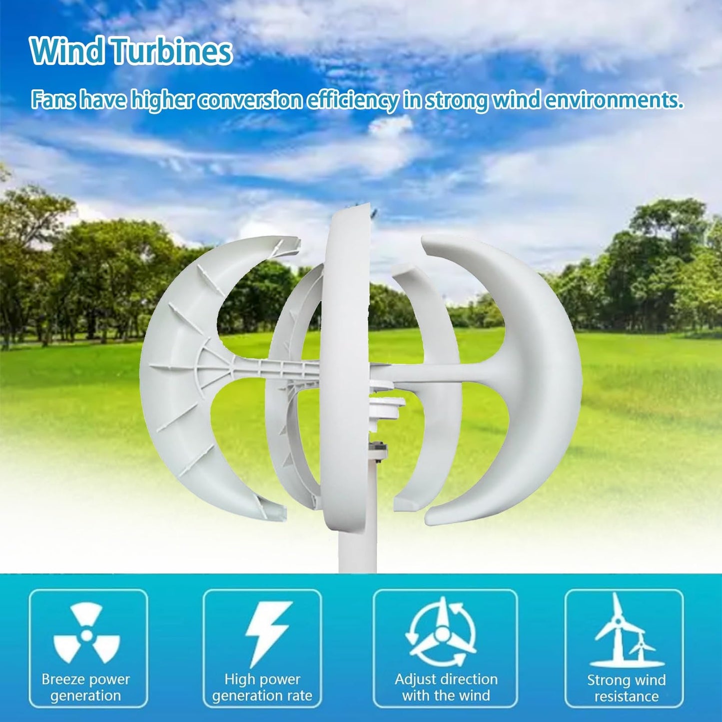 CLPYING Wind Turbine Generator Kit 16000W DC 12V 24V 48V Wind Turbine Vertical, Electricity Producer Equipment, Horizontal Wind Power Generator Kit Power Supplementation(White,48V)