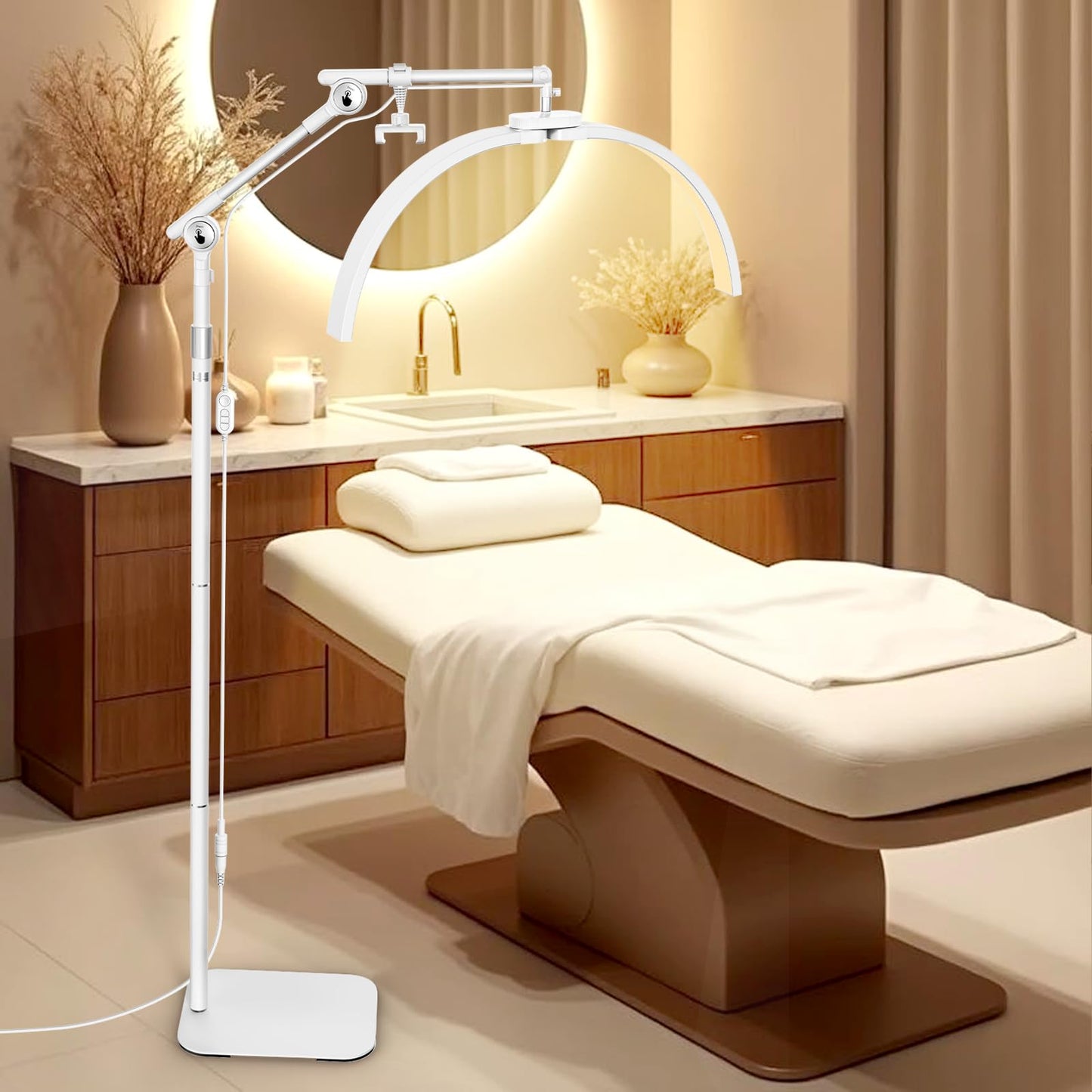 LIONVISON Foldable Half Moon LED Lash Light with Phone Holder, Aluminum, White, Model 0001