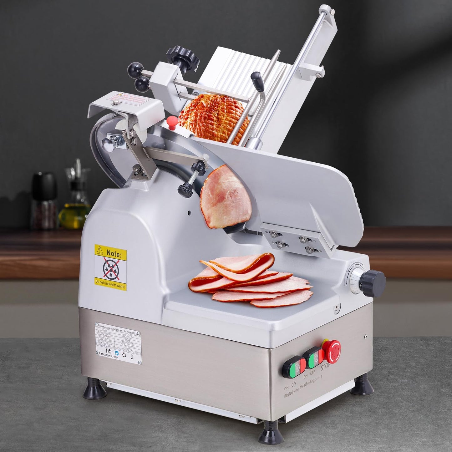 Commercial Automatic Deli Meat Slicer for Home & Kitchen – 550W Dual Motors, 12" Carbon Steel Blade, 0-14mm Adjustable Cut, Built-In Sharpener, Aluminum-Magnesium Alloy Body, Safety Features Included