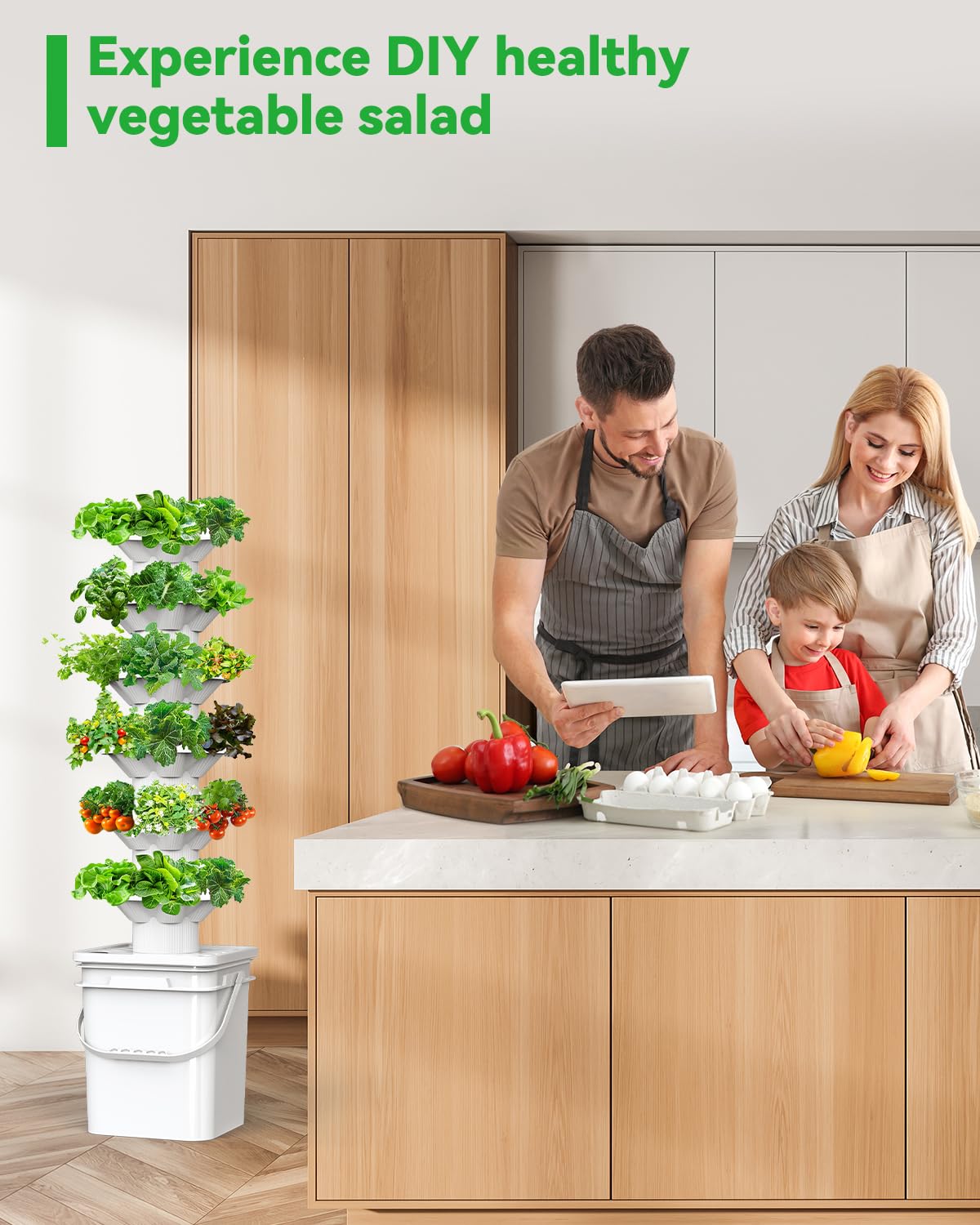 sjzxuv Vertical Hydroponics Growing System Kit, Indoor Outdoor Gardening System Kits, Herb & Fruits Growing Hydroponic Tower, 6 Layers (36 Pods)