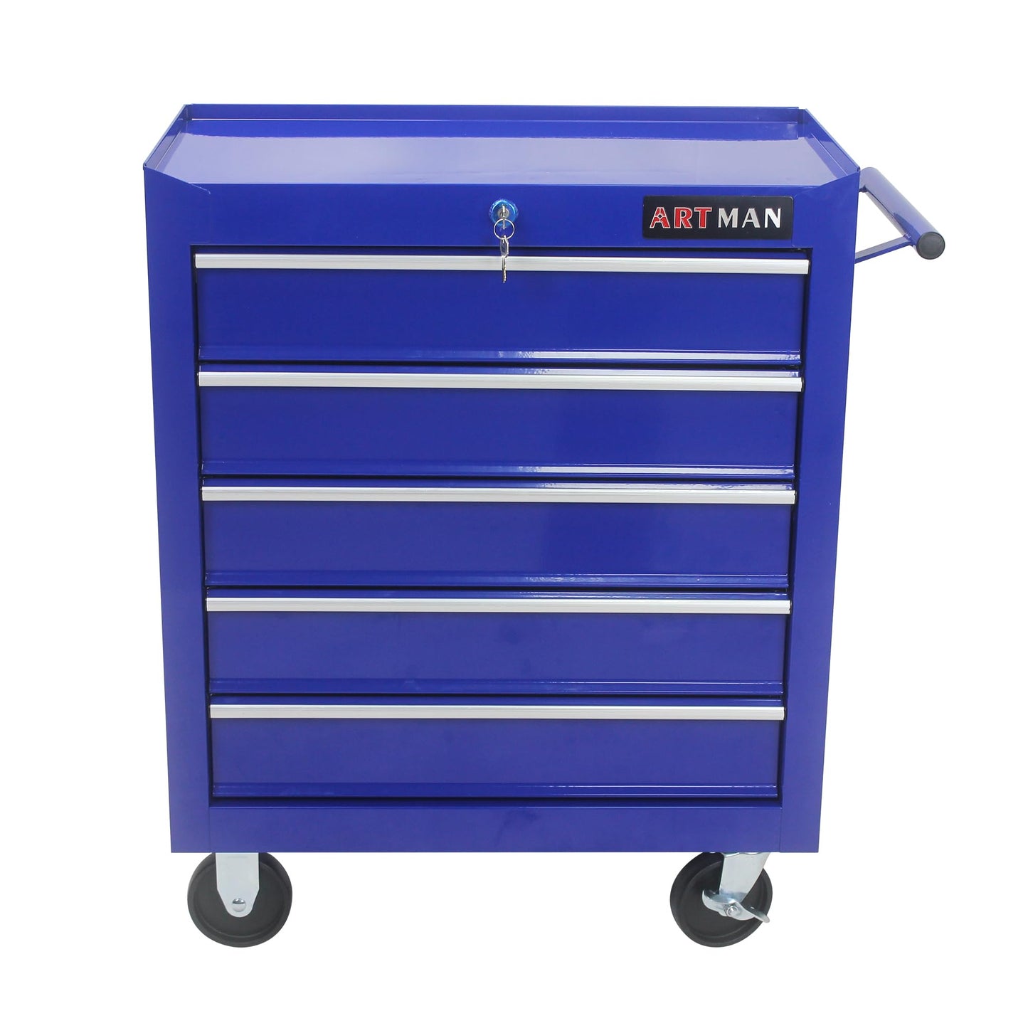 YOPTO Multifunctional Cart with 5 Ball-Bearing Drawers,Portable Rolling Tool Chest W/ 4 Wheels,Key Locking and Pull Handle,for Garage,Warehouse,Workshop,Repair Shop,Blue