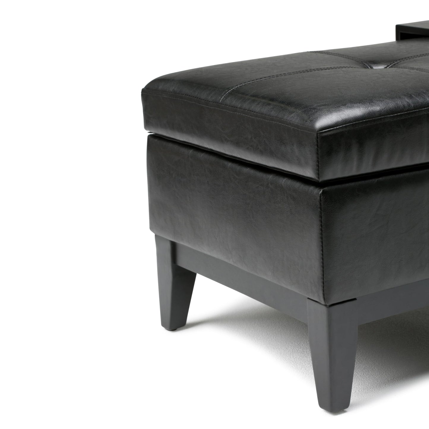 SIMPLIHOME Oregon Storage Ottoman Bench with Tray - 42 inch Wide Upholstered Vegan Leather Rectangle Ottoman Bench in Midnight Black, Transitional Tufted Ottoman for Living Room with Lift-Up Lid