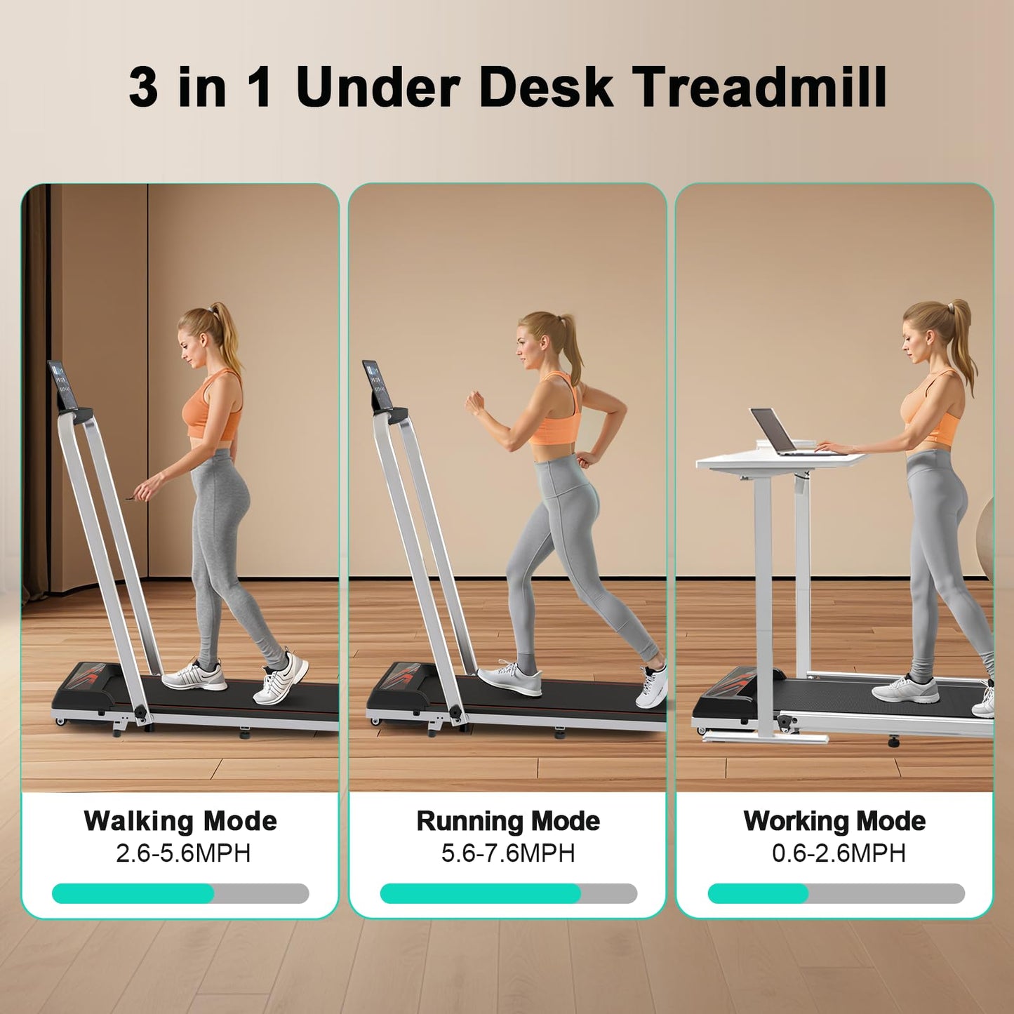 Treadmill with Incline, 3 in 1 Walking Pad with Incline for Home Office w/3.0HP Motor/7.6MPH, Walking Pad with Handle Bar/Remote/LED Display, Walking Pad Treadmill with Incline Supports Up to 350lbs