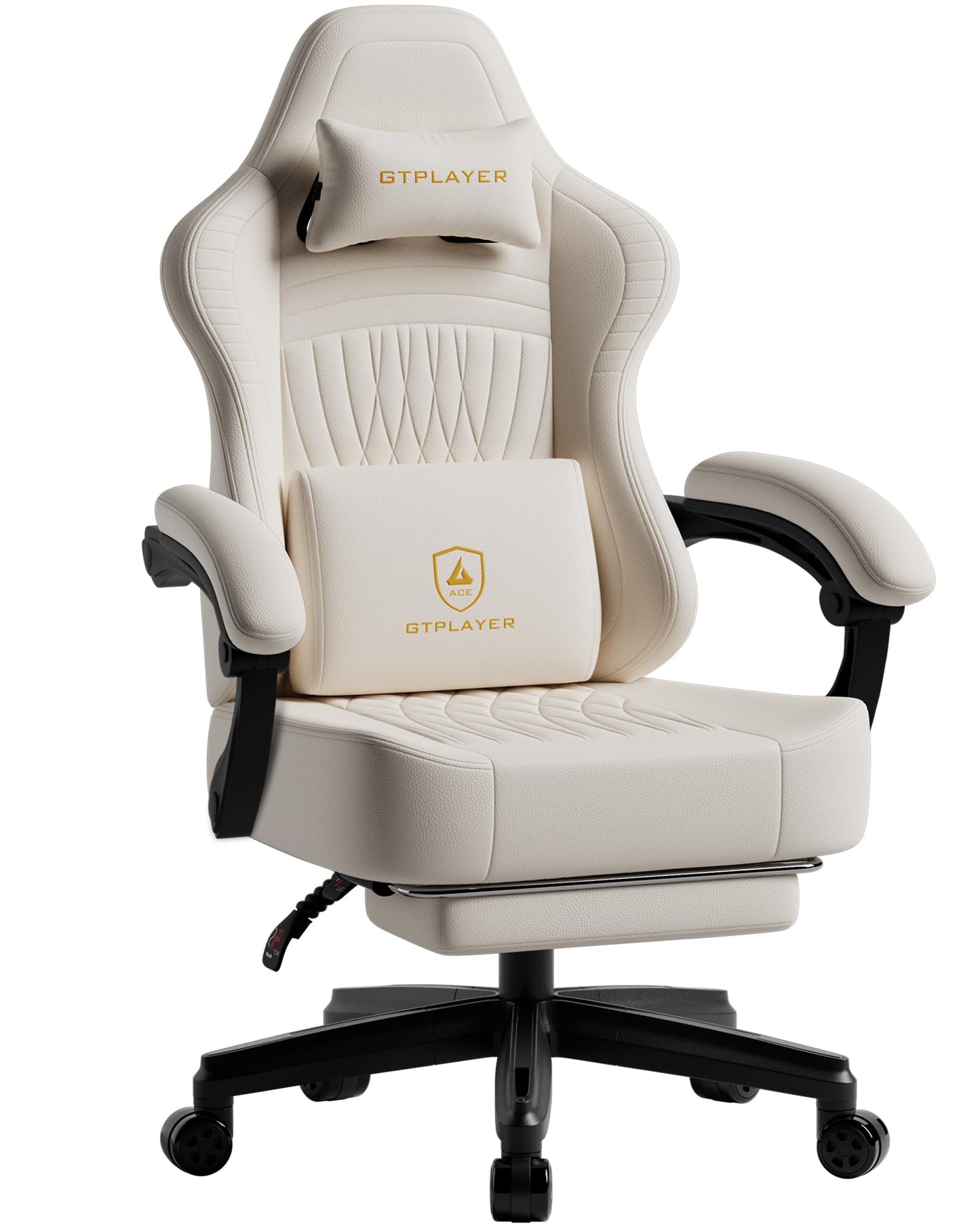 GTPLAYER Gaming Chair, Video Game Chairs with Footrest, PC Gamer Chairs for Adults - Padded High Back Ergonomic Reclining Silla Gamer, Linkage Armrest, Ace Pro, Ivory