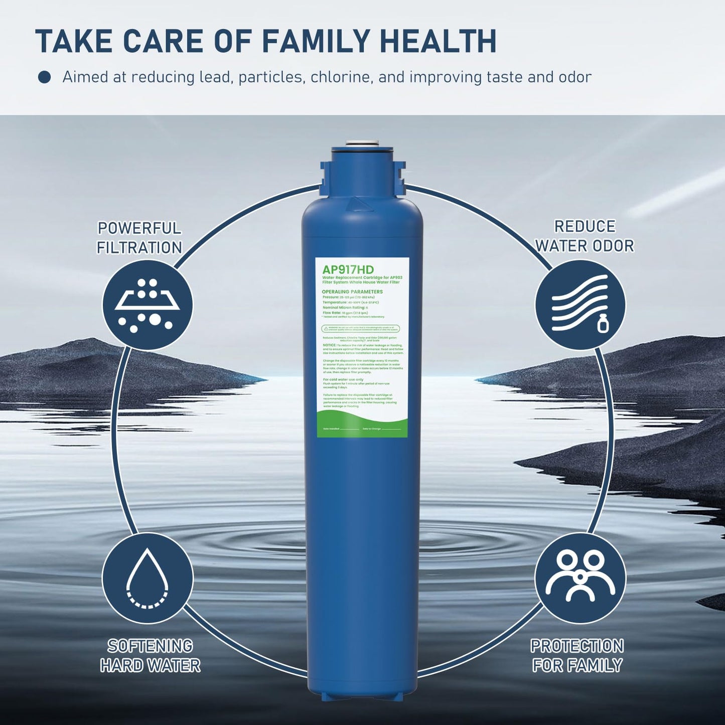 AP917HD AP903 Water Filter Replacement, Whole House Sanitary Quick Change Water Filter Cartridge Compatible with 3M Aqua-Pure AP917HD and AP903 System, Reduces Sediment, Odor 2 Pack