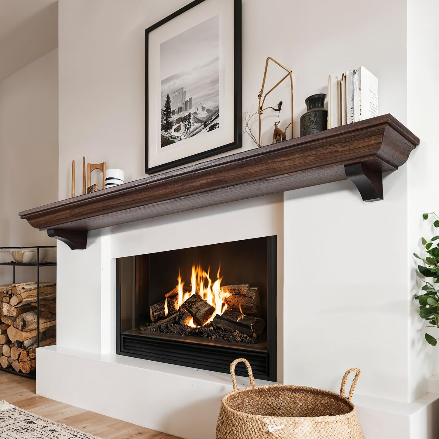 LXWZHK 72 Inch Fireplace Mantel Shelf with Corbels, Rustic Floating Shelf for Wall, Wooden Fireplace Mantle for TV Mounting & Living Room, Brown
