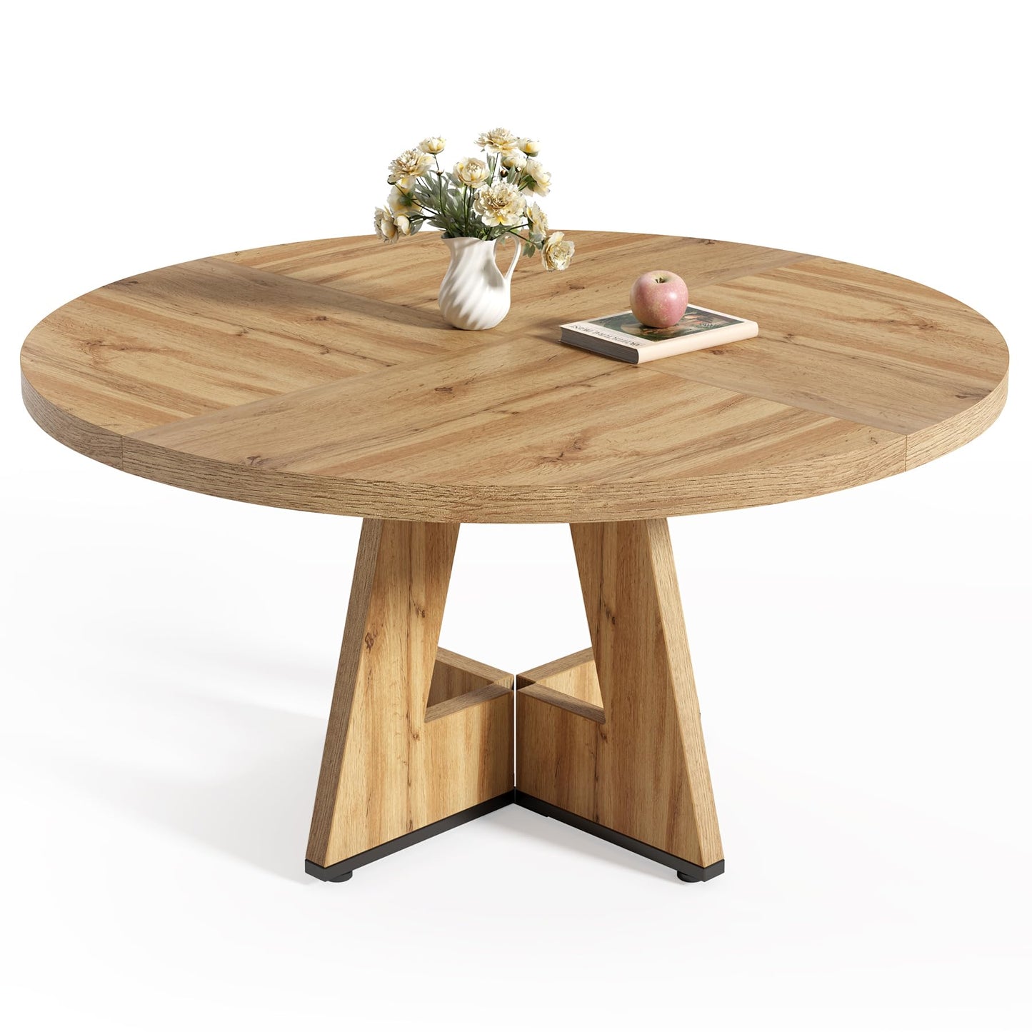 LITTLE TREE Round Dining Table for 4-6 People, 47 Inches Dining Room Table with Wooden Pedestal Base, Modern Dinner Table, Circle Kitchen Tables for Dining Room, Kitchen, Living Room(Table Only)
