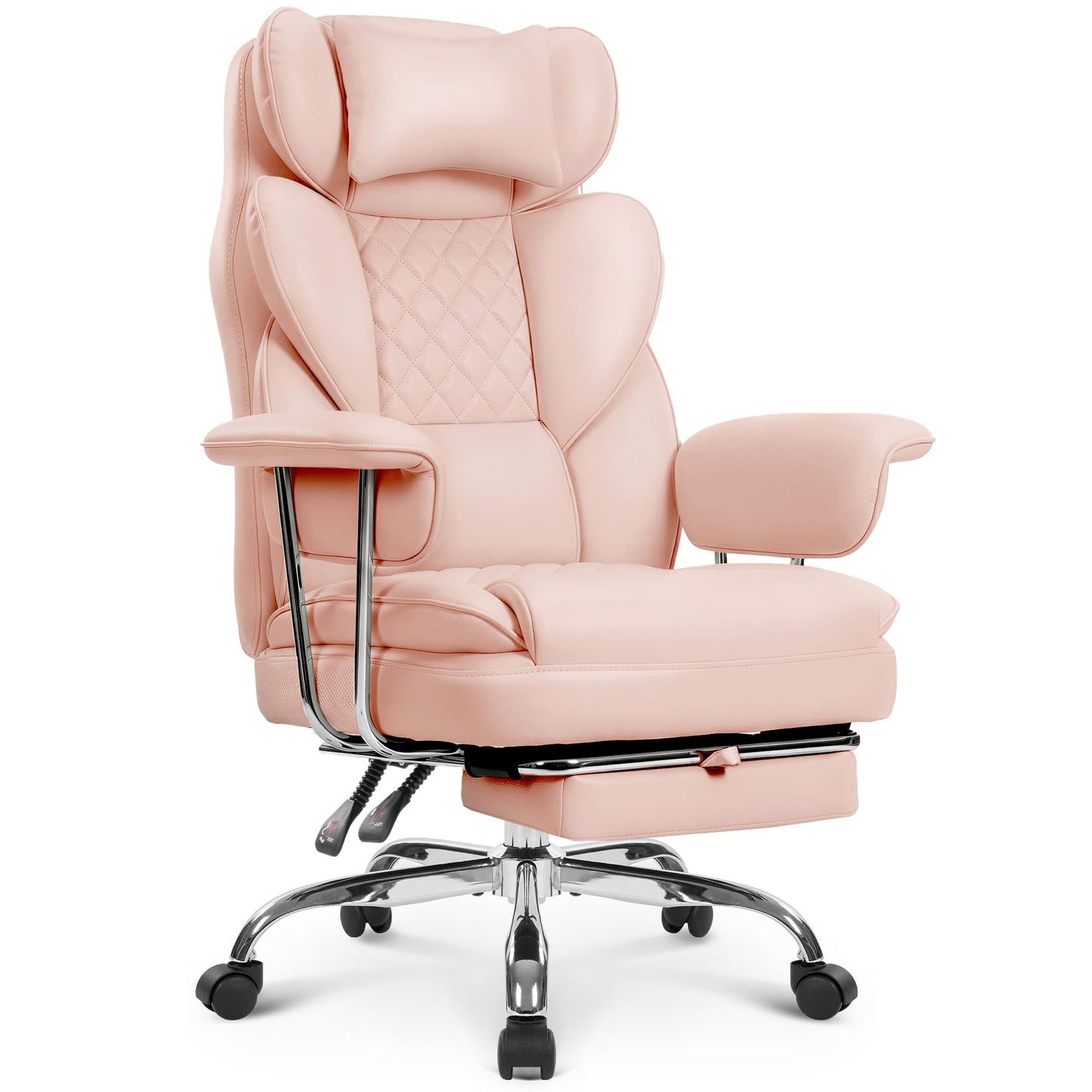 NEO Chair Big and Tall Offie Chair Gaming Computer Chair High Back Heavy Duty Desk Chai with Lumbar Support Adjustable Recliner Footrest Wide Seat Leather Executive Home with Wheels (Leather Pink)