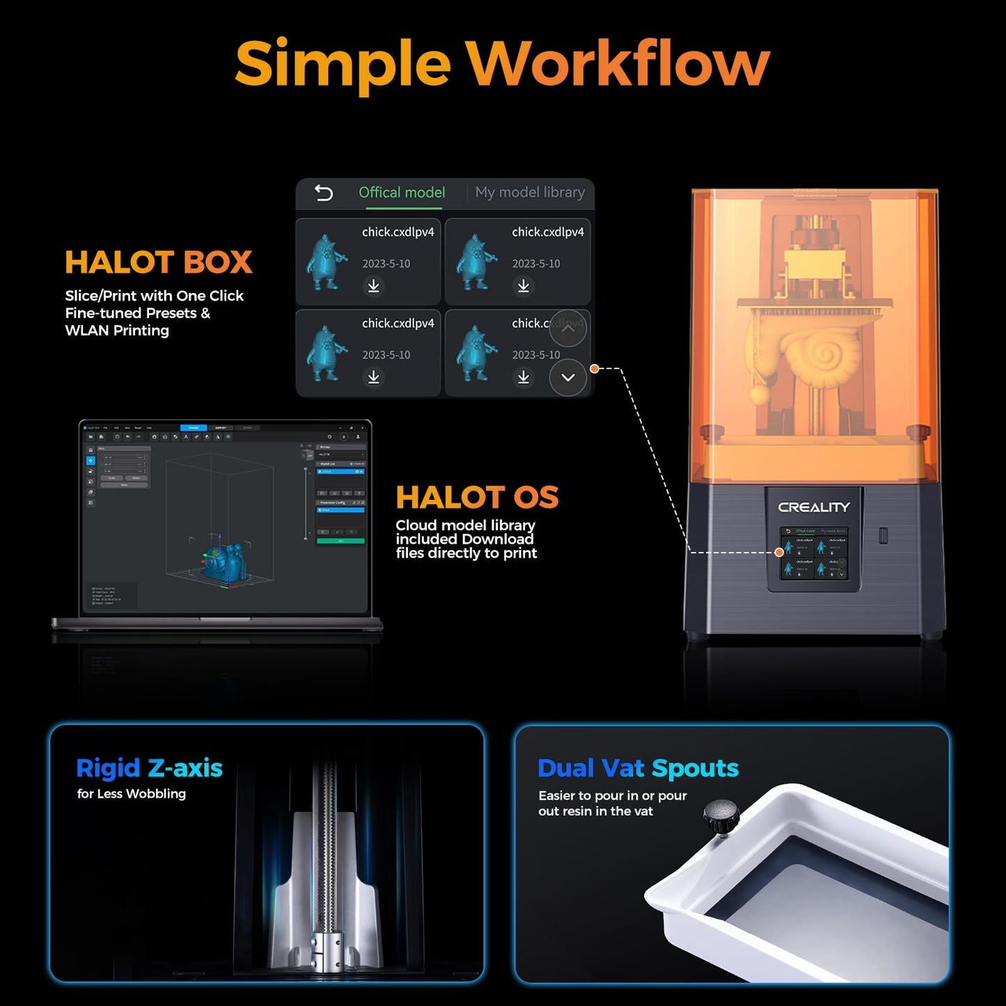 Creality 3D Printer HALOT R6 Resin 3D Printers:Upgraded Light Source with High-Precision Printing LCD Monochrome Screen,Easy Operation No Assembly Required for Kids and Beginner