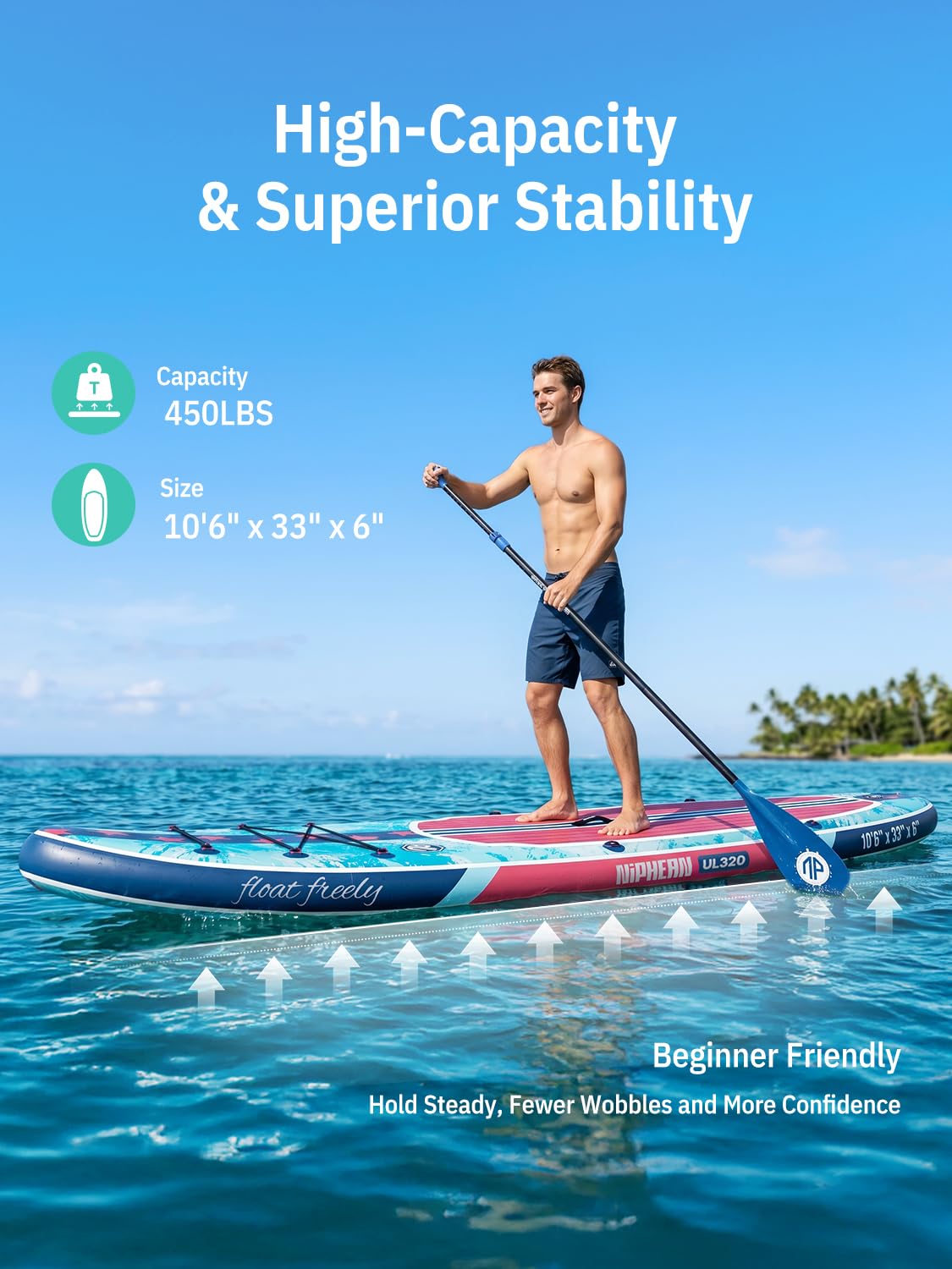 Niphean Inflatable Paddle Board 10'6" Ultralight Stand Up Paddleboard with SUP Accessories Non-Slip Deck Portable Lite Paddle Board Ultimate Stability for Youth&Adults Long-Distance Adventure