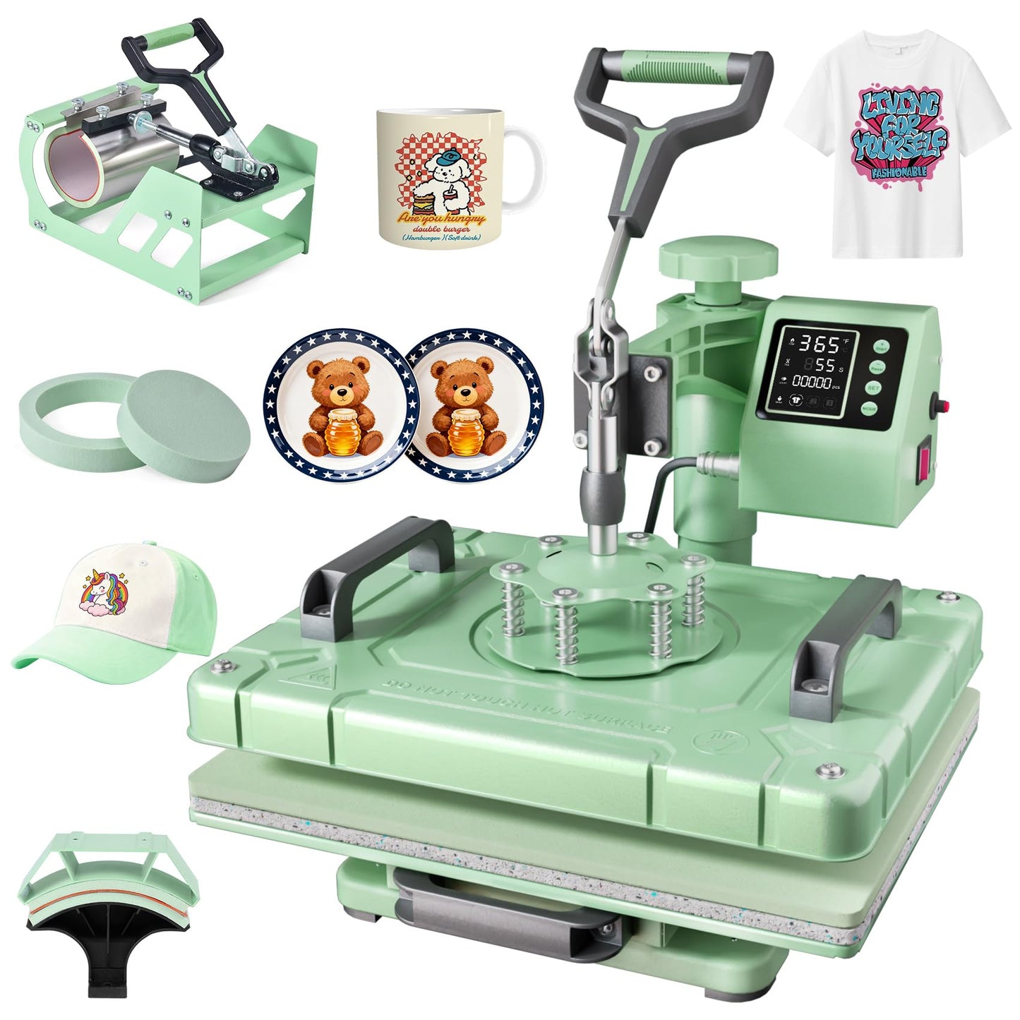 Seeutek 5 in 1 Heat Press Machine 12x15 inch Heat Press Machine with 360 Degree Swing Away T Shirt Pressing Machine, Multifunction Heat Transfer Sublimation Combo for T Shirts Mugs Hat Plate Cap