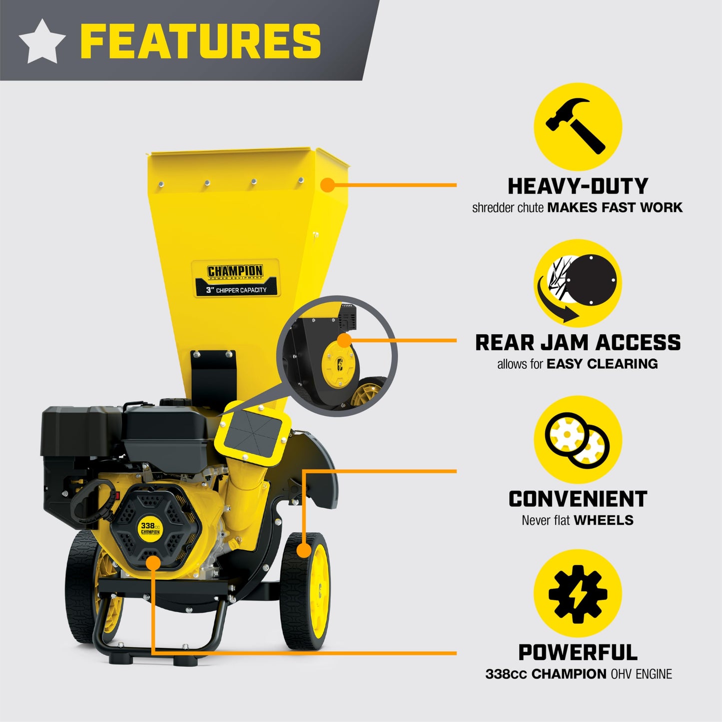 Champion Power Equipment 3-Inch Portable Chipper-Shredder with Collection Bag