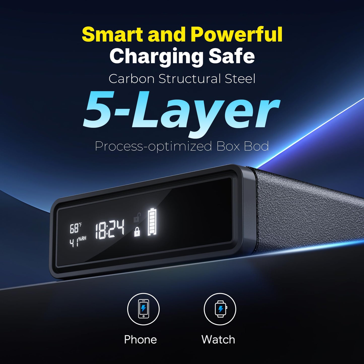 ORARAER Biometric Gun Safe with Wireless Charging, 12-Hour Clock Display & Adjustable Brightness, Bedside Pistol Safe with Fingerprint, Backup Key, LED Light & Humidity Monitor，Ideal Gift for Men