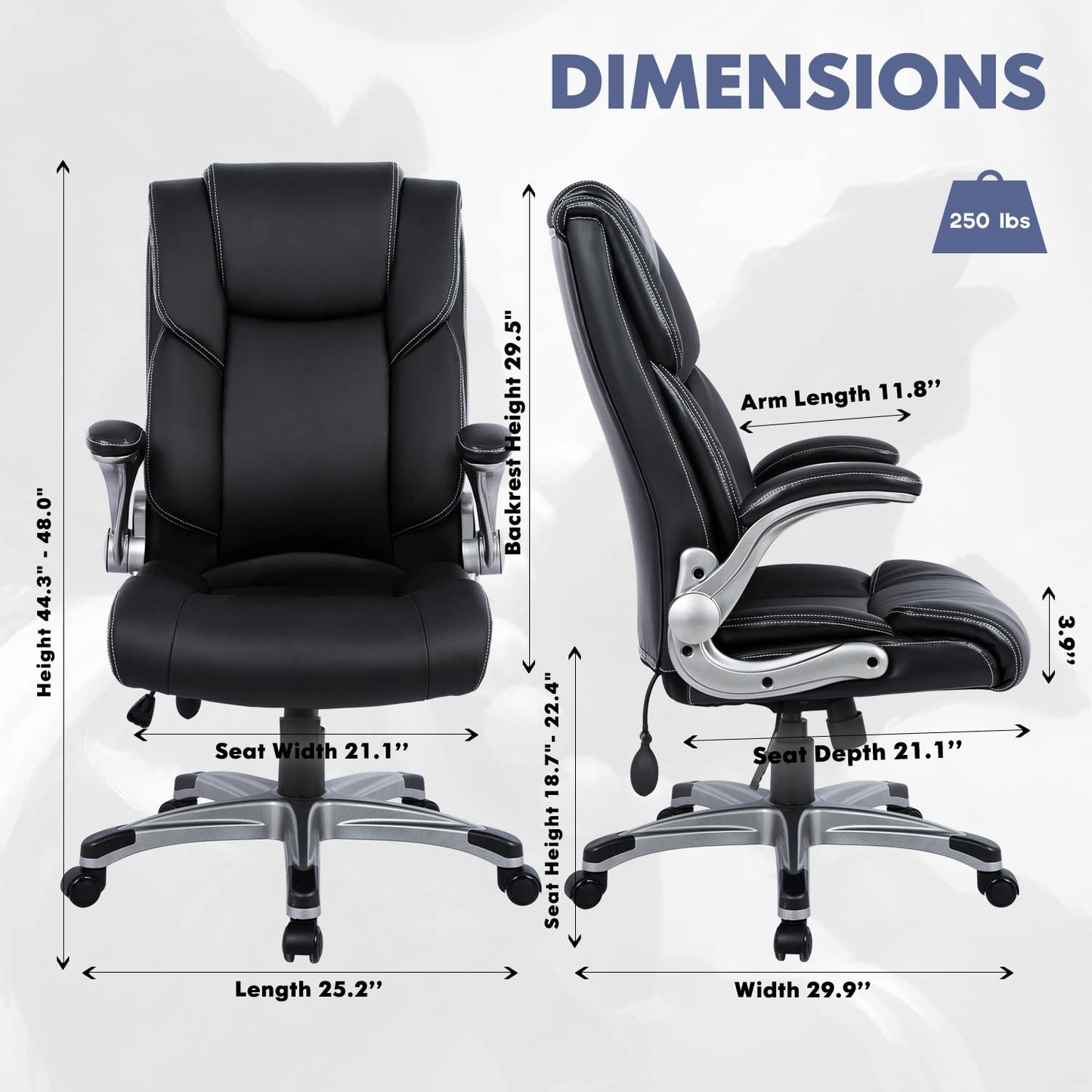 COLAMY High Back Executive Office Chair,Leather Desk Chair with Flip-Up Arms, Adjustable Lumbar Support, Synchro Tilt & Rocking Function, Rolling Swivel Computer Chair for Home & Office, Black