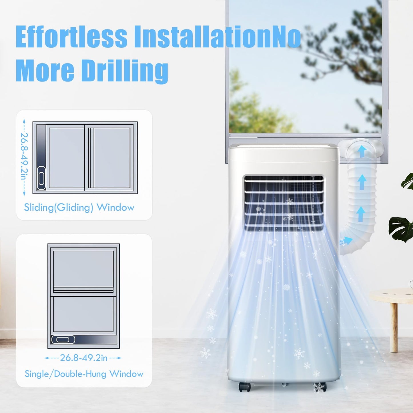 Portable Air Conditioners, 3-in-1 8500 BTU Cooling Unit with Fan & Dehumidifier for Room, Quiet Operation, Cools up to 450 sq.ft, Complete Window Installation Kit for Home Office