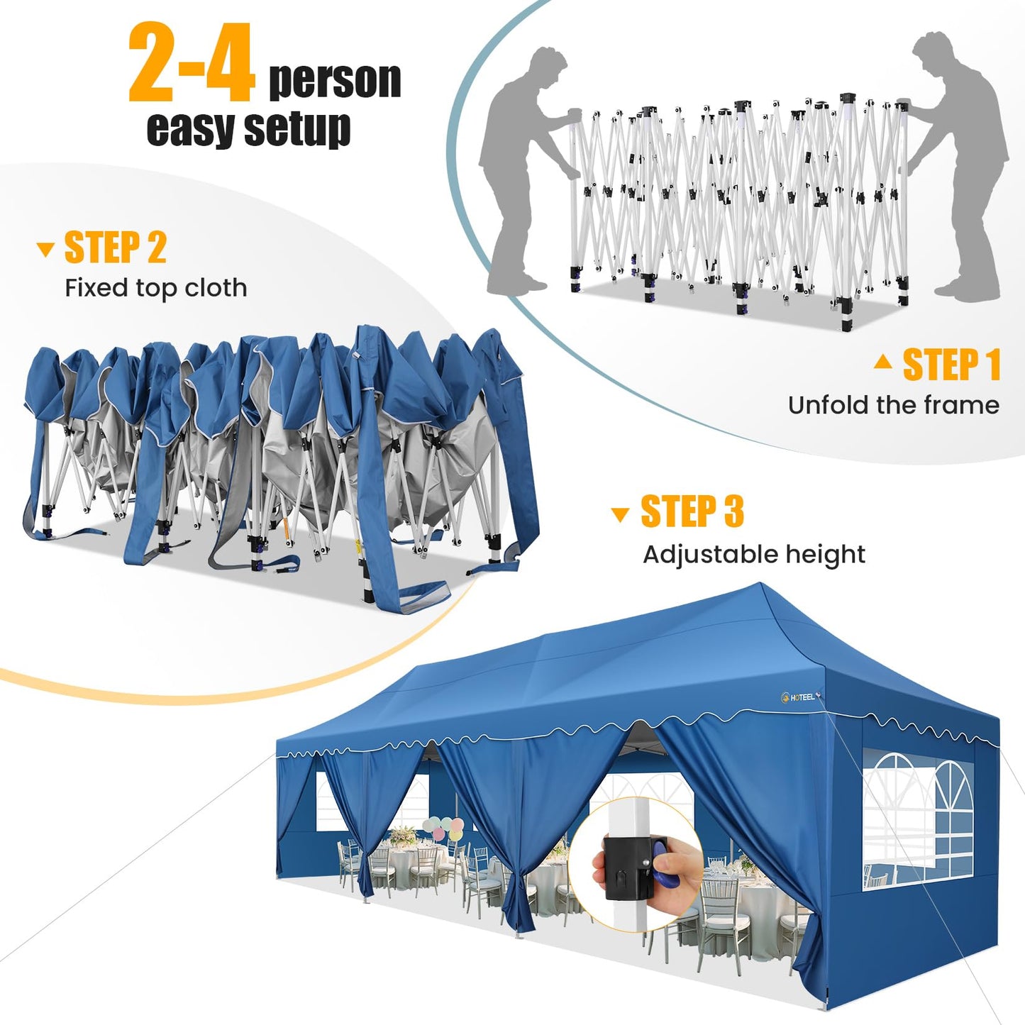 HOTEEL 10x30 Pop Up Canopy with 8 Sidewalls, UV 50+ and Waterproof Party Tent 10x30, Thickened Frame, Large Space Easy Pop Up Canopy, Outdoor Canopy for Weddings, Beaches, Parties, Patio (Sky Blue)