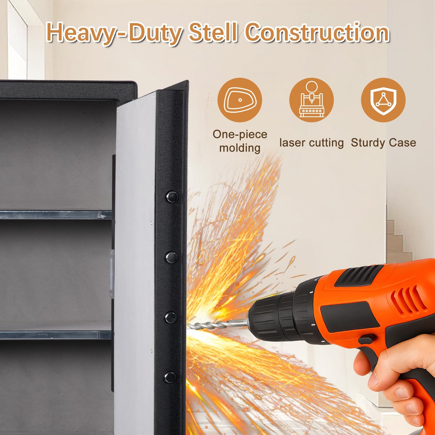 4.7 Cu.Ft Large Home Safe,with Fireproof Waterproof Bag, Heavy Duty Fingerprint Security Safe, Built-In Drawer and Removable Shelf for Storing Valuables