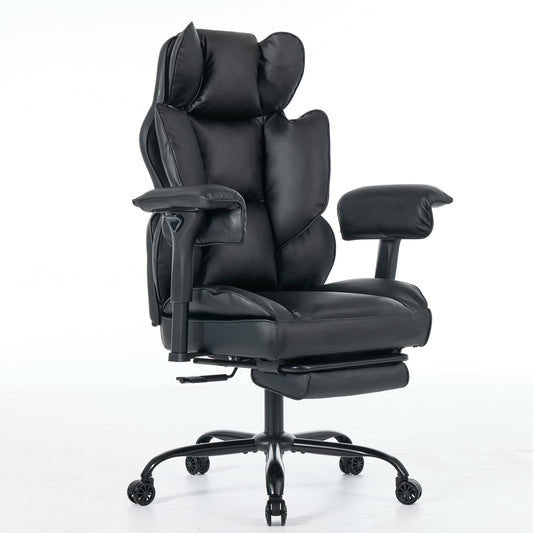ATMILD Big and Tall Gaming Office Chair 400lbs - Heavy Duty Ergonomic Computer Desk Chair with Footrest, Adjustable Armrests, High Back PU Leather with Racing Style (Black)