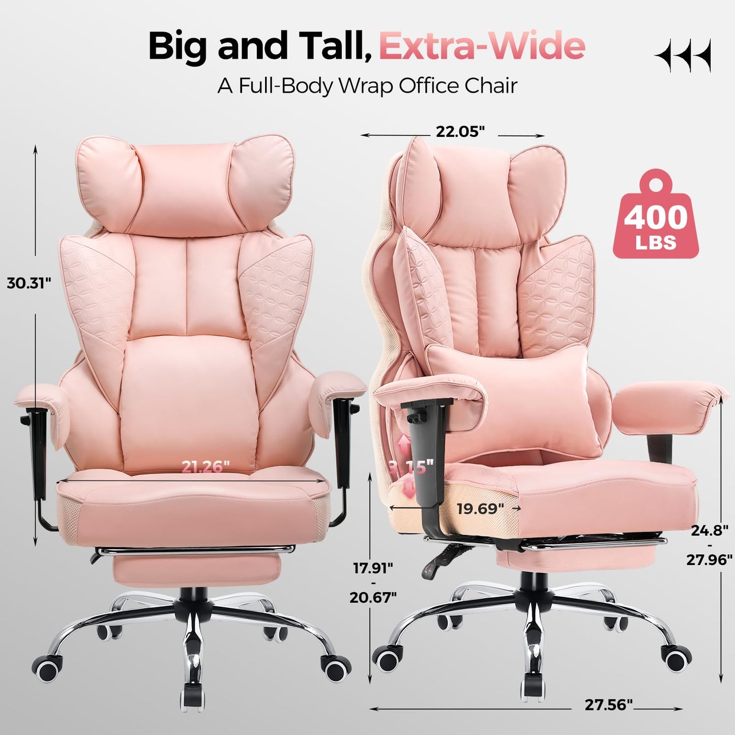 COMHOMA Desk Office Chair Big and Tall Office Chairs Ergonomic Gaming Chairs with Wide Seat Leather High Back Chair with Foot Rest Adjustable Armrests Pocket Spring Lumbar Support