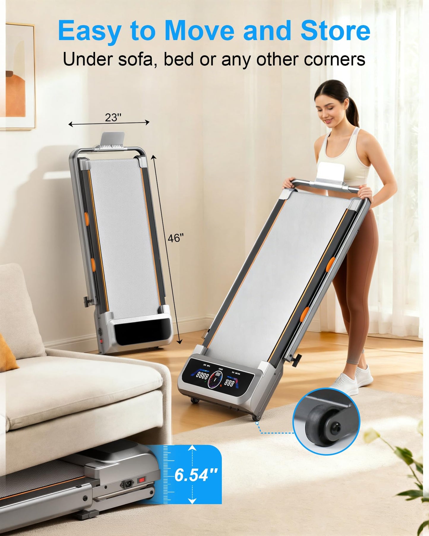 Walking Pad with 15% 12-Level Auto Incline & Handle Bar, 450 lbs Capacity UI Screen, Trisomy 3.5HP Quiet Under Desk Treadmill, Speaker, APP & Remote Control, Treadmills for Home Hiking