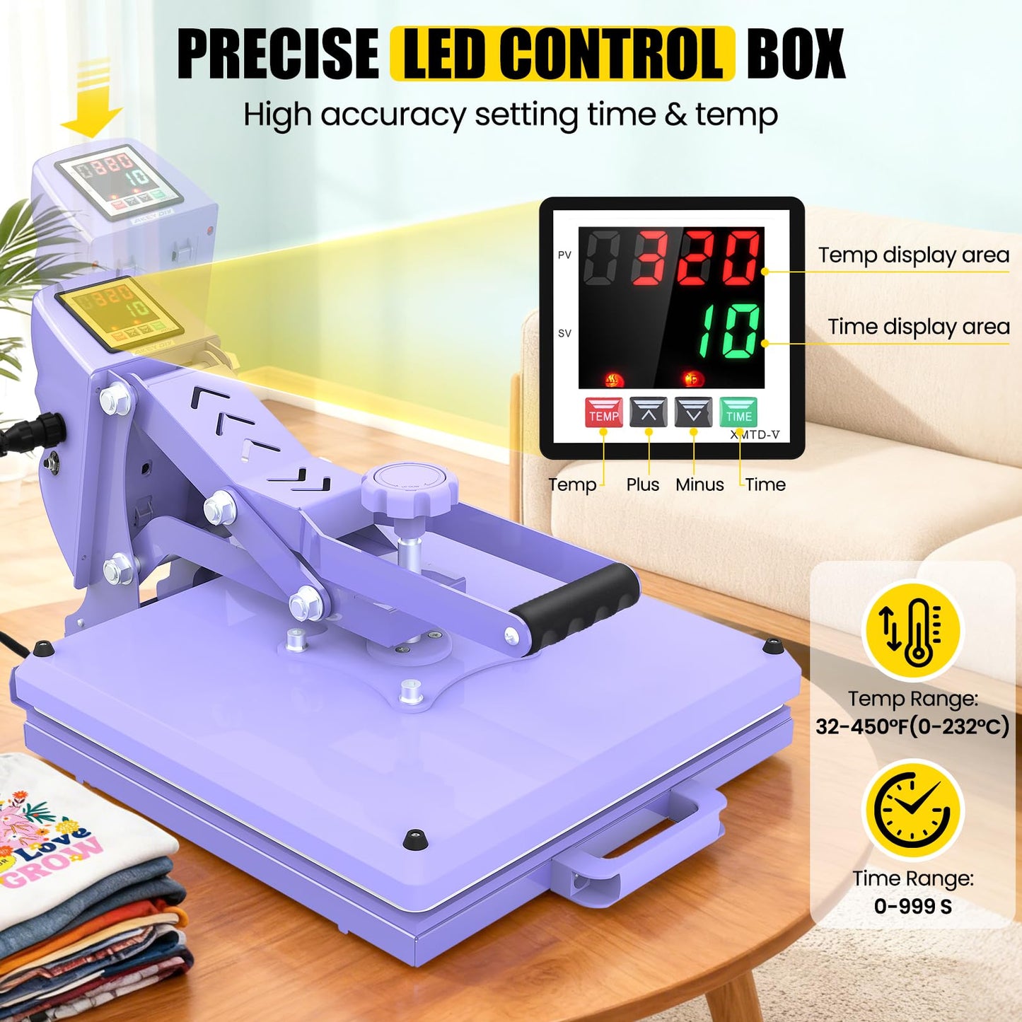 AKEYDIY 15" x 15" Slide Out Heat Press for T Shirts - Fast Heating for Sublimation, Industrial Even Heat Transfer & Precise Temp Control, Shirt Heat Press for Vinyl & Fabric Projects (15x15 Purple)