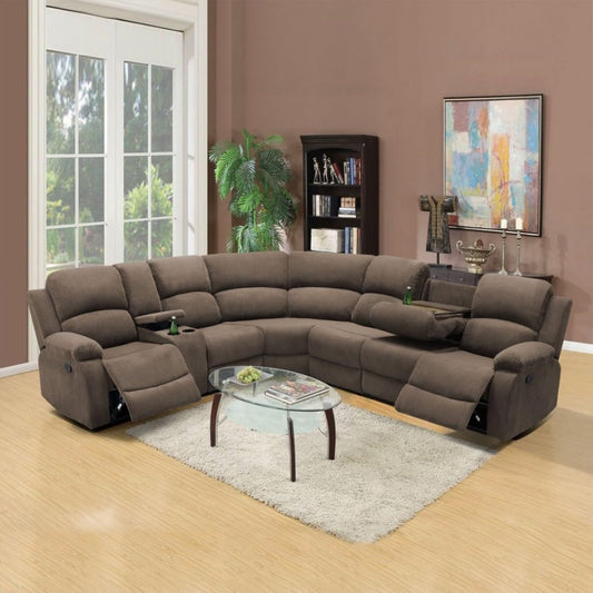 UOCFYK Reclining Sectional Sofa Set, L Shaped Recliner Couch with Cup Holder and Storage Console for Home Theater & Living Room, Camel