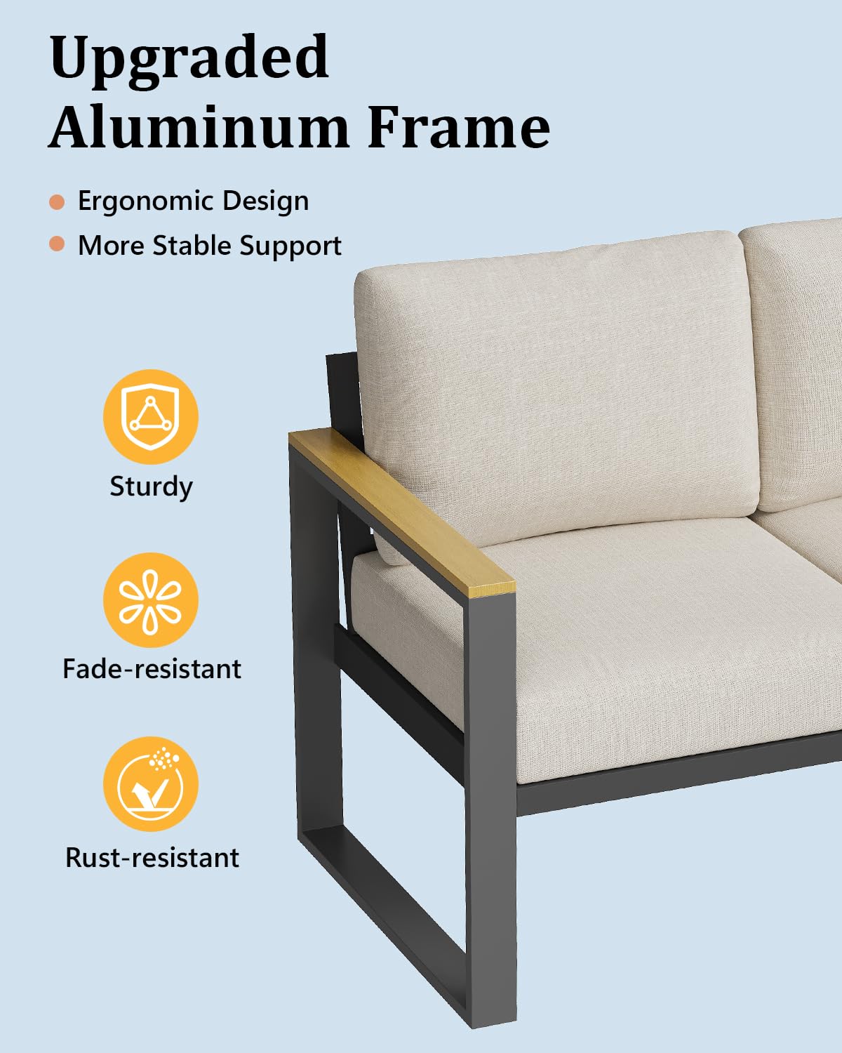 IDEALHOUSE Aluminum Patio Furniture Armchair Set of 2, Metal Outdoor Chairs with Upgraded Cushions, All-Weather Outdoor Single Sofa for Balcony, Garden, Deck, Backyard, Beige