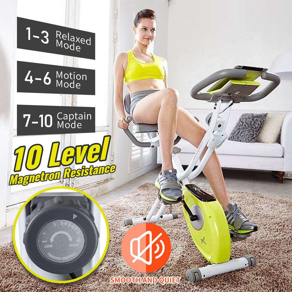 leikefitness LEIKE X Bike Ultra-Quiet Folding Exercise Bike, Magnetic Upright Bicycle with Heart Rate,LCD Monitor and easy to assemble (YELLOW)