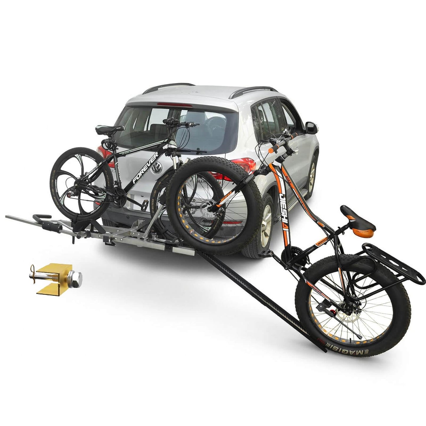 Stainless Steel Bike Rack Hitch Mount with Ramp for 2 Bikes – Platform Ebike Rack Fits Fat Tires up to 150 lbs – Foldable & Tilt Electric Bike Rack for SUV, Truck, RV – 2 Inch Receiver