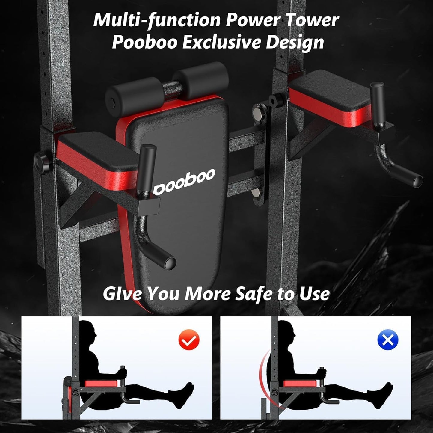 Power Tower Dip Station Pull Up Bar for Fitness Home Gym Workout,Multi-Function Adjustable Height Fitness Strength Training Exercise Equipment,with Power Elastic Ropes