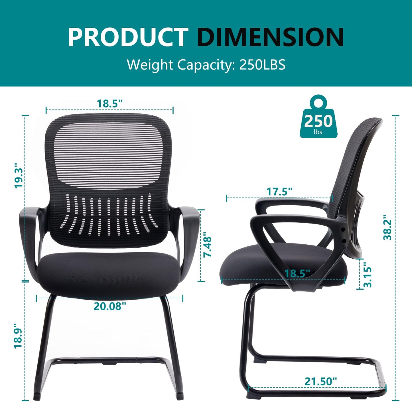 DUMOS Office Desk Chair with Sled Base Set of 4, Ergonomic Executive Mesh Computer Chairs with Lumbar Support for Home Bedroom Waiting Reception Guest Student