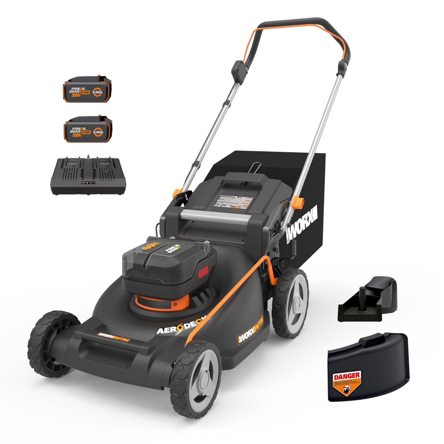 WORX Nitro Cordless Lawn Mower, 21" Electric Mower for 1/2 Acre, Brushless Push Lawn Mower with 7-Position Height Adjustment, 2 × 5.0 Ah Batteries & Charger Included, WG752