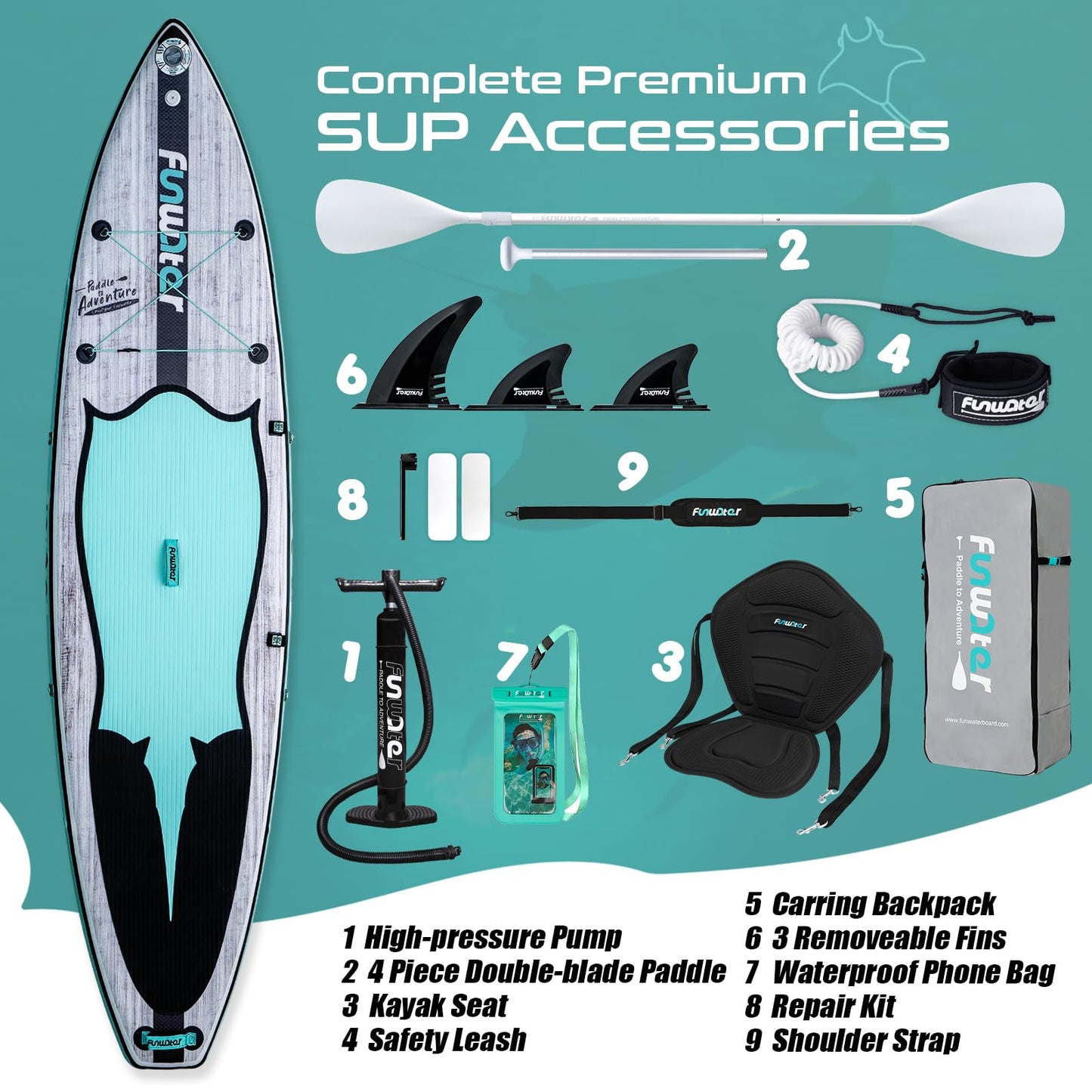 FunWater Inflatable Stand Up Paddle Board 10'6"/11"/11'6" Paddle Board for Adults & Youth, Paddleboards Inflatable with Premium SUP Accessories, Wide Stable, Non-Slip Comfort Deck (Grey/Blue/Black)