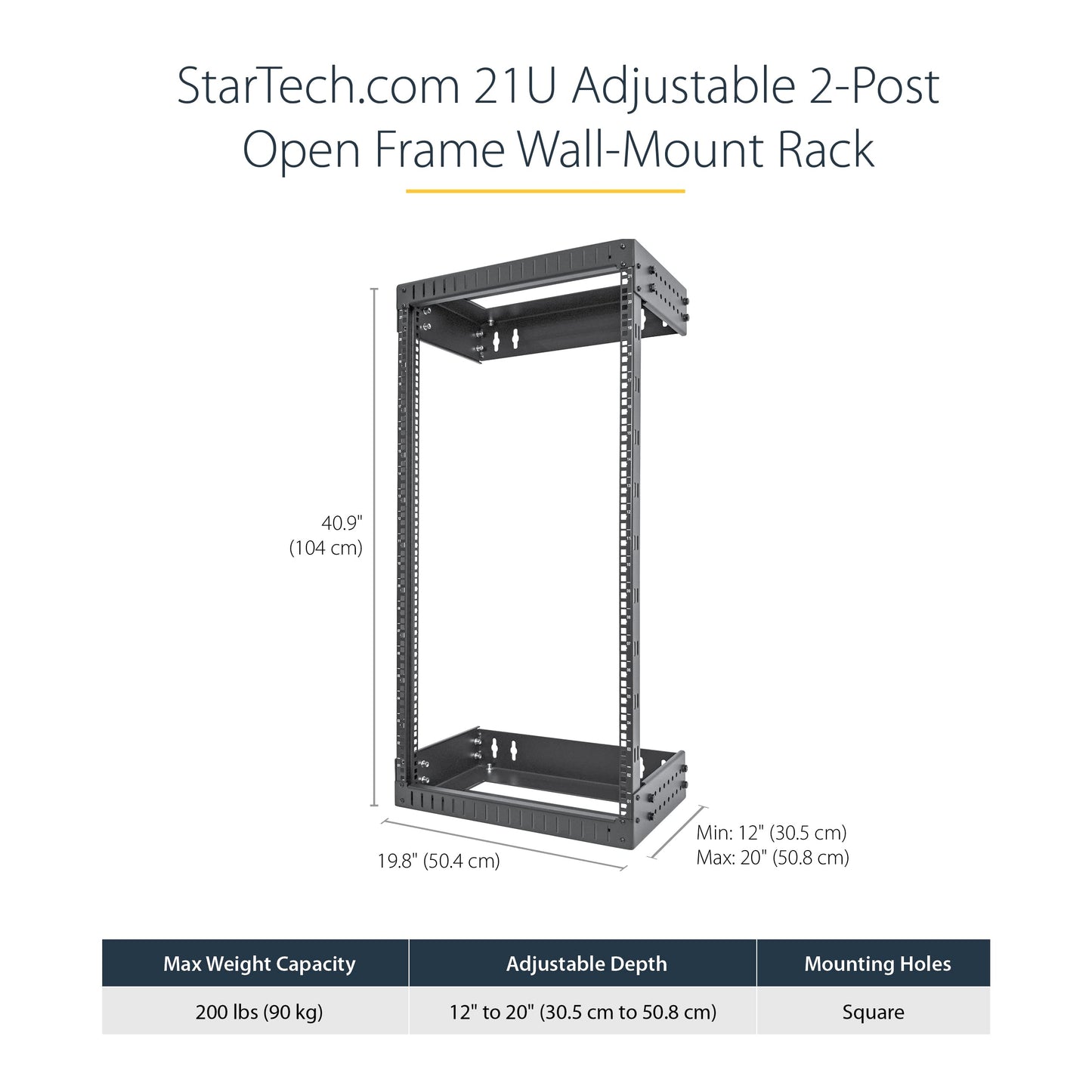 StarTech.com 2-Post 21U Heavy-Duty Wall Mount Network Rack, 19" Open Frame Server Rack with Adjustable Depth, Wall Mount Data Rack for IT / AV / Patch Panel / Computer Equipment (RACK-21U-20-WALL-OA)