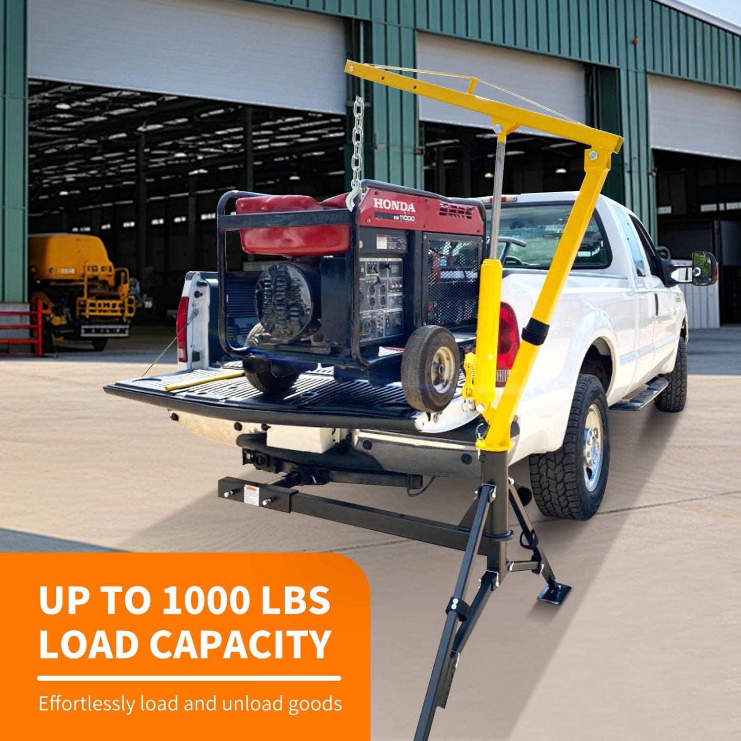 MaxxHaul 70238 Hydraulic Receiver Hitch Mounted Crane – 1000 lb. Capacity – Portable Swivel Pickup Truck Hoist with 360° Rotation and Adjustable Support Legs – Fits 2" Class III & IV Hitches