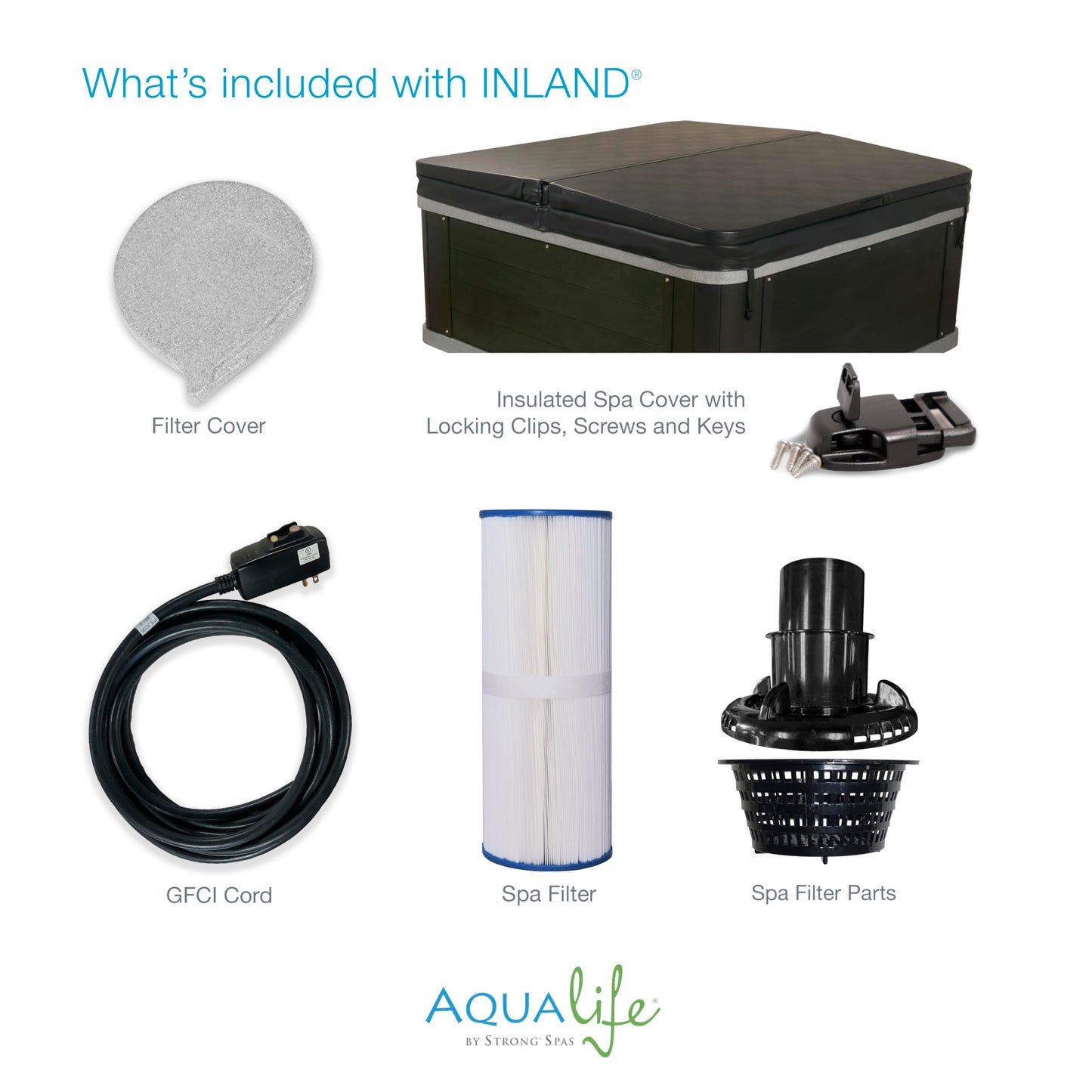 Inland 6 Person Indoor Outdoor Hot Tub, Plug & Play Spa, 24 Jets, LED Lighting System, Insulated Spa Cover, Aqualife by Strong Spas