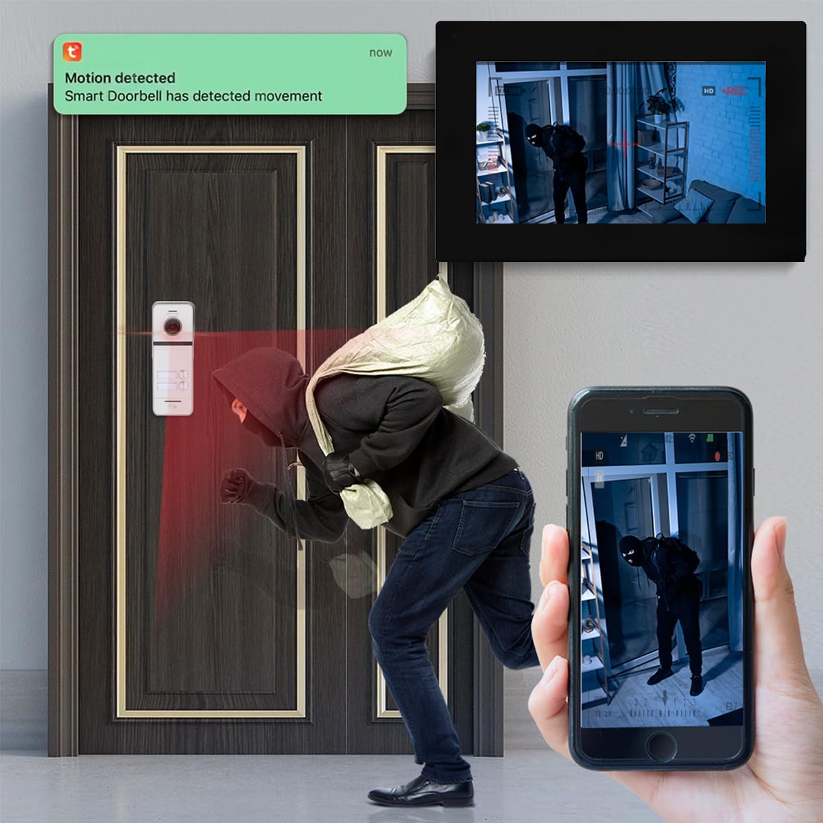 Wireless Video Doorbell Intercom 7 inch Touch Monitor System Wired 1080P Video Entry Doorphone Door Camera TUYA WiFi Smart Home Door Phone Kits for Home Villa Apartment,32G