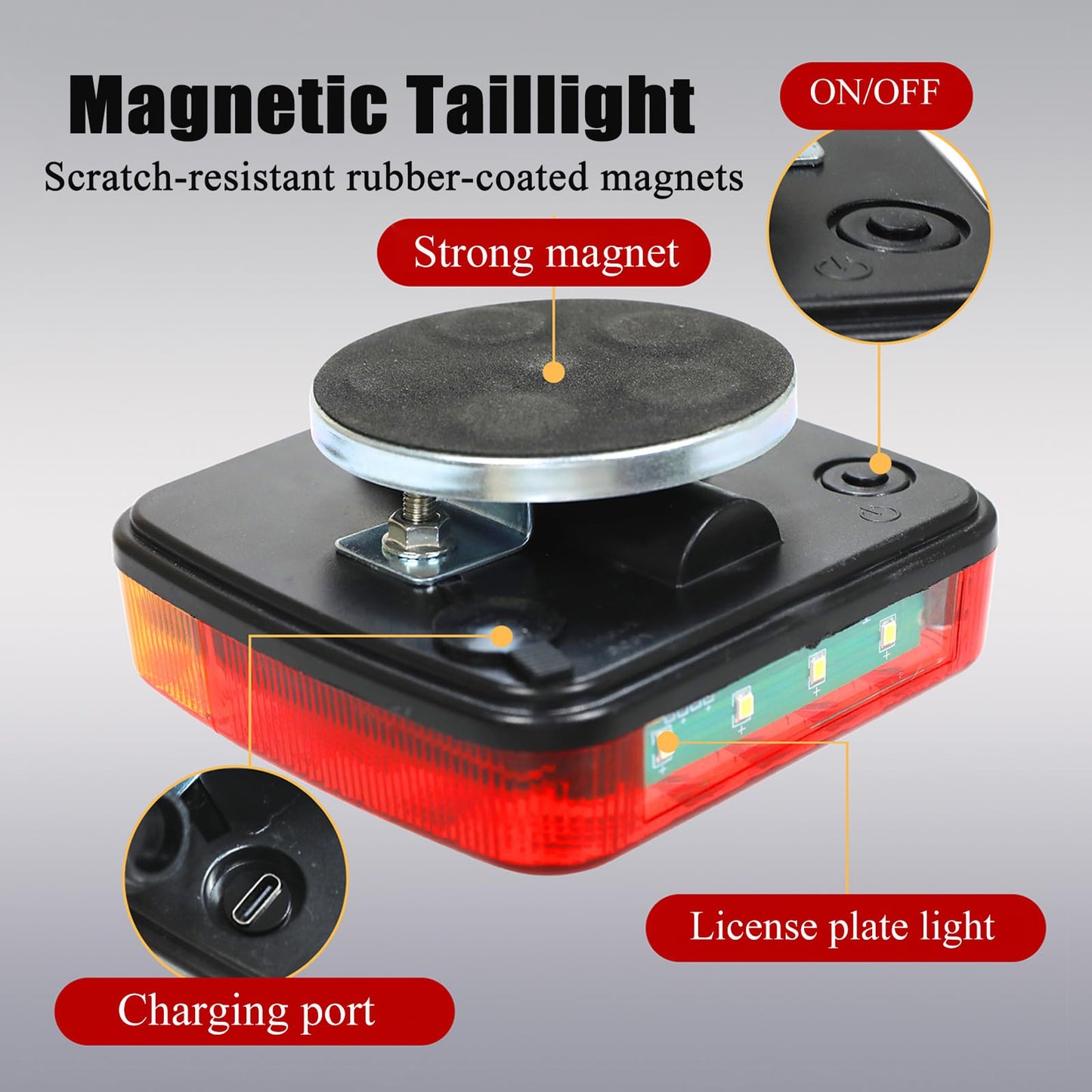 Generic Magnetic Wireless Trailer Tail Lights Kit, IP67 Waterproof, 4.21x4.21in, Red/Amber, Model Leyi07541