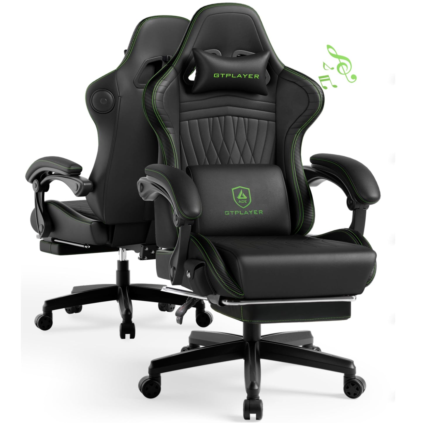 GTPLAYER ACE-PRO Music Gaming Chairs – Built-in Speakers, App Support & Bluetooth Control, Computer Game Chairs with Footrest for Adults, Ergonomic, Reclining, Linkage Armrest, Black