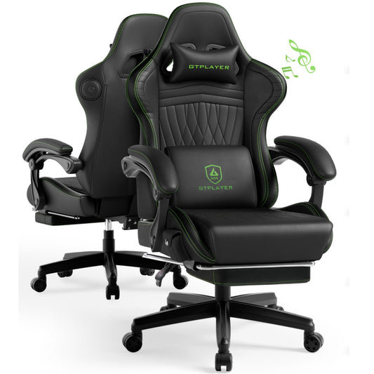 GTPLAYER ACE-PRO Music Gaming Chairs – Built-in Speakers, App Support & Bluetooth Control, Computer Game Chairs with Footrest for Adults, Ergonomic, Reclining, Linkage Armrest, Black