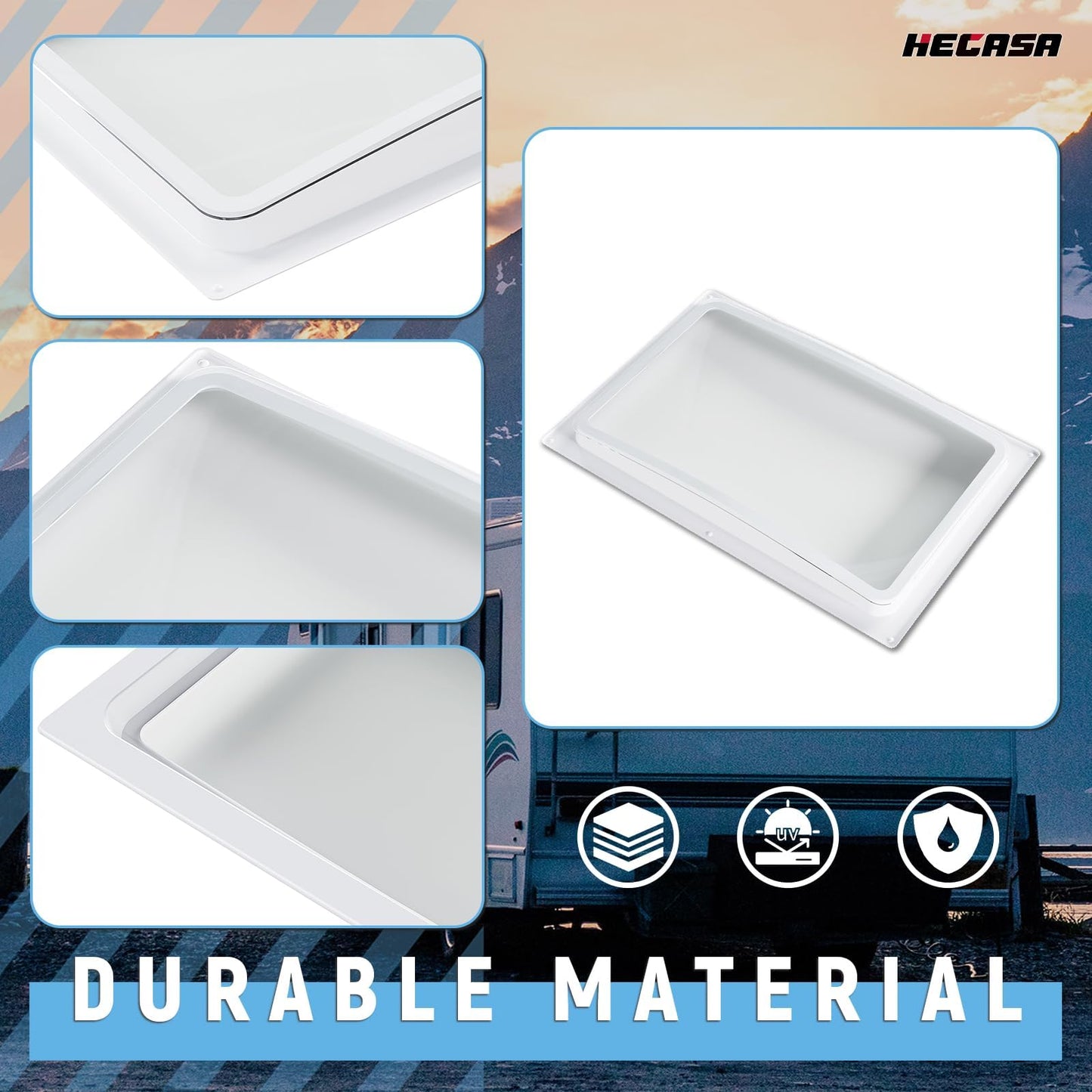 HECASA RV Skylight Inner Dome Replacement Cover - 14in x 22in - Clear Plastic - Model MO-1428