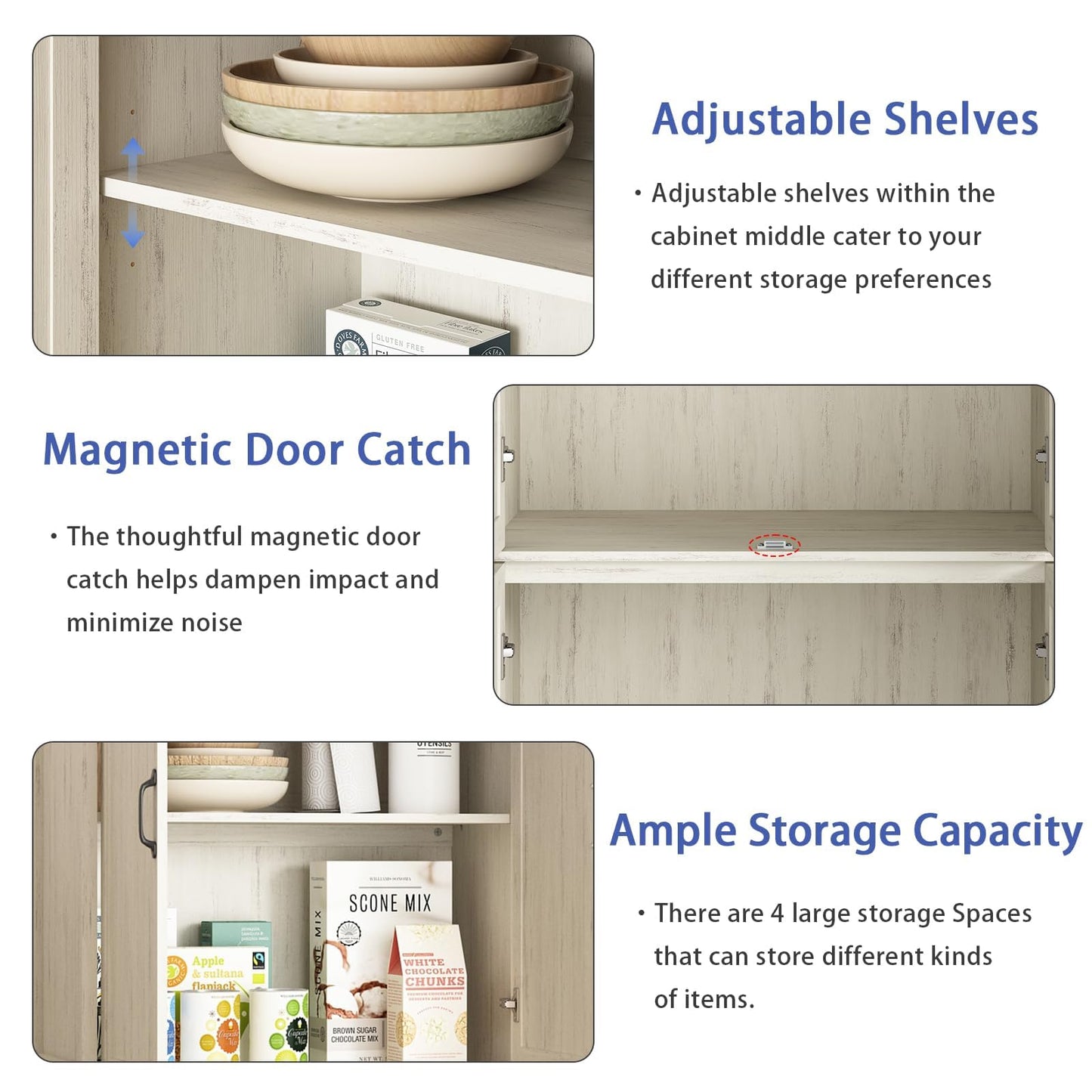 Tradare 71'' Tall Pantry Cabinet, Farmhouse Kitchen Pantry Storage Cabinet with Barn Door and Adjustable Shelves, Rustic White Wood Freestanding Cupboard for Kitchen, Dining Room