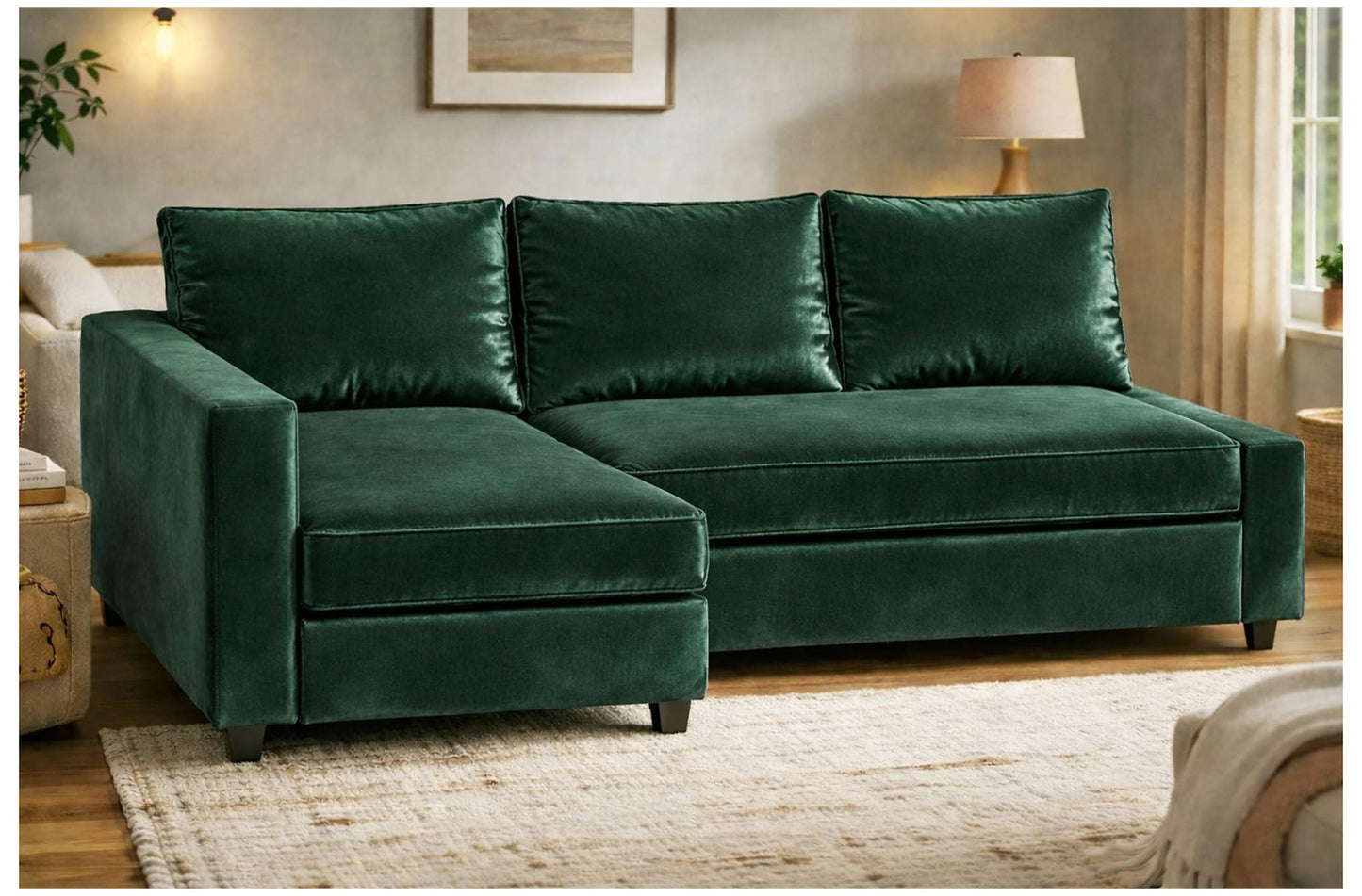 HomeTown Market Heavy Duty Velvet Friheten Sofa Cover Replacement Compatible with IKEA Friheten Sofa Bed Sleeper Sectional Corner Slipcover (Velvet D Green Right)