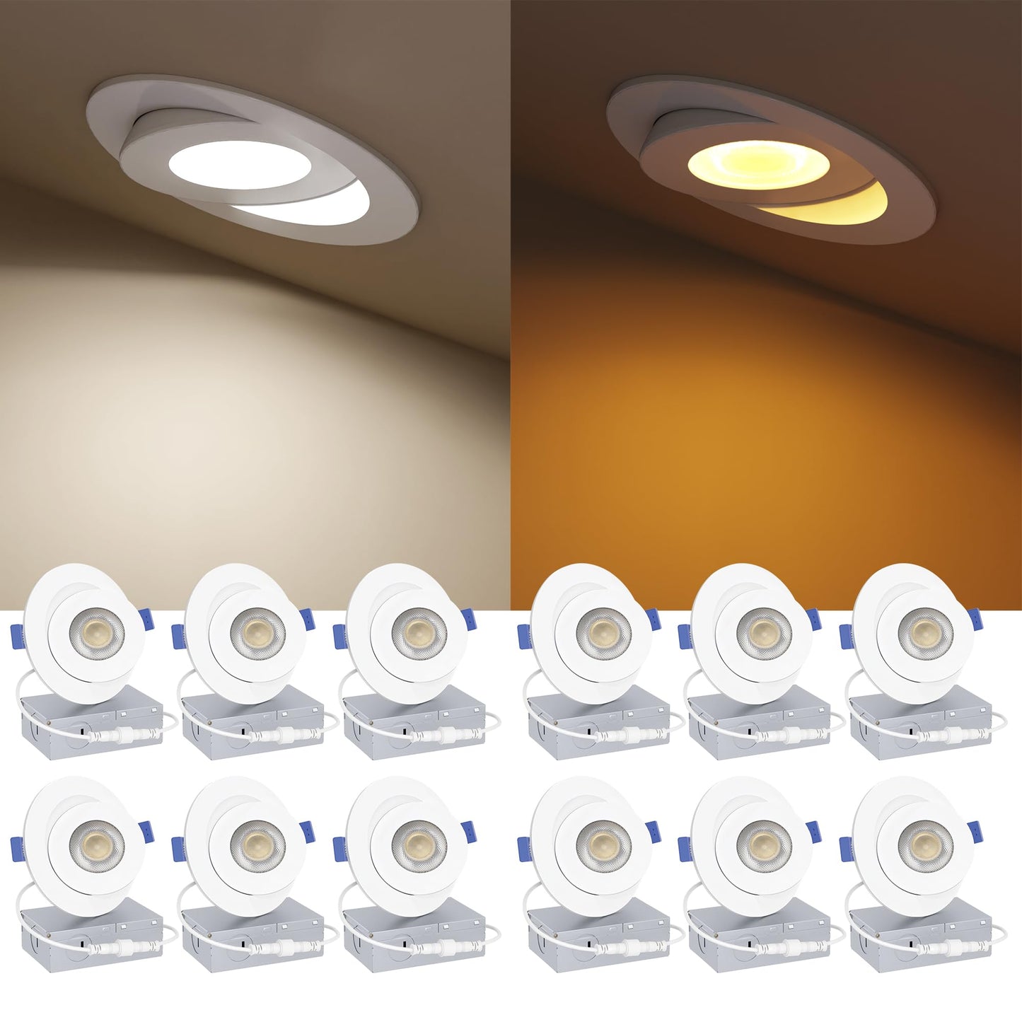 Ensenior 12 Pack 4 Inch Gimbal LED Recessed Light, Dimmable 2700K-5000K, 700LM, FCC Certified