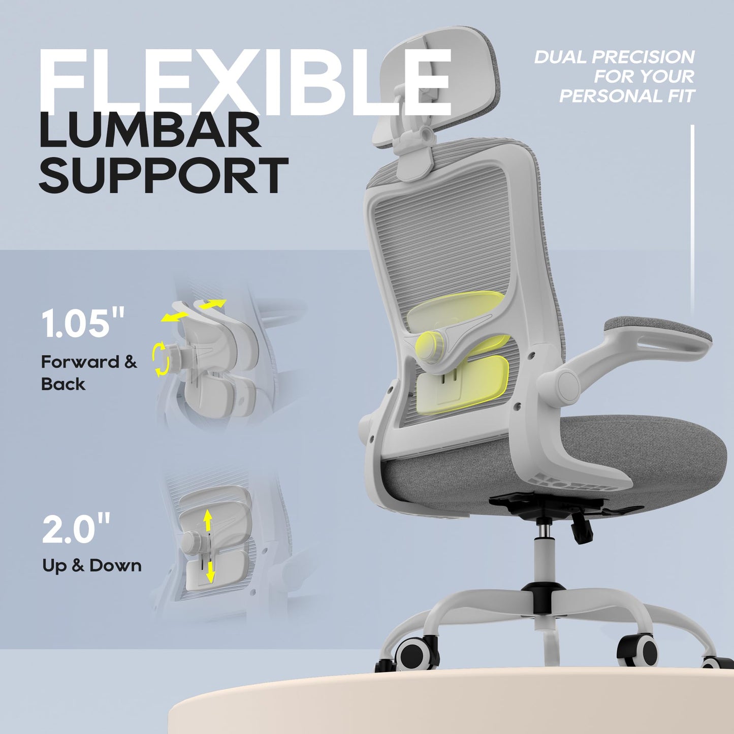 Ergonomic Office Chair, High Back Mesh Office Chair with Adjustable Lumbar Support, Flip-Up Armrests, Swivel Computer Desk Chair for Home Office