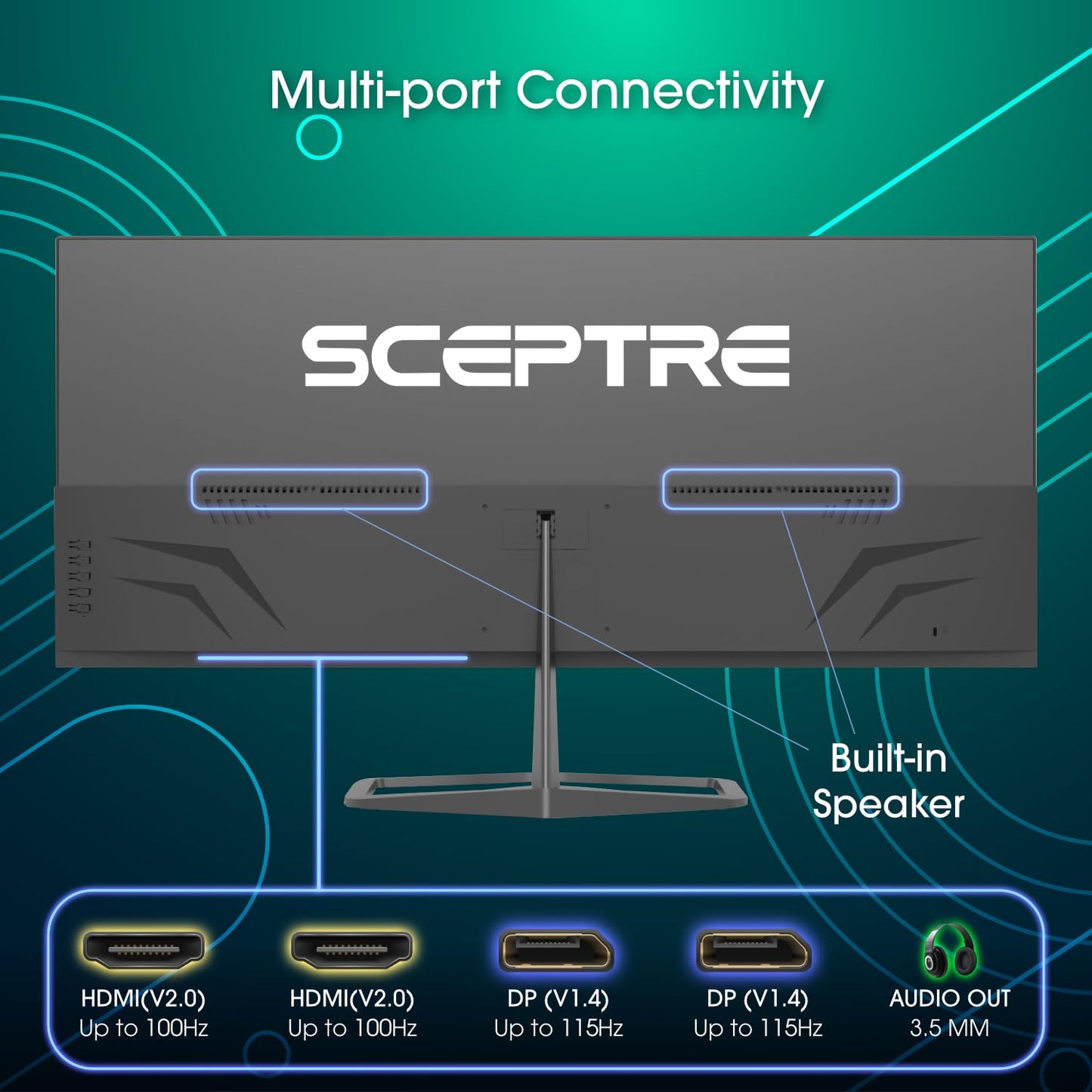 New! Sceptre 34-inch Prime Monitor 3440 x 1440 up to 115Hz 103% sRGB DisplayPort HDMI Build-in Speakers, Machine Black 2026 (E345W Series)