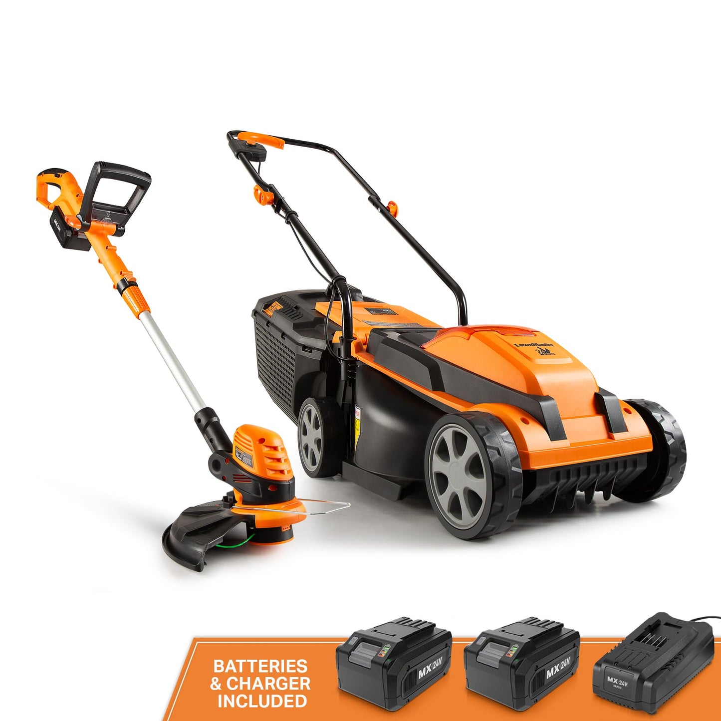 LawnMaster 20VMWGT 24V Max 13-inch Lawn Mower and Grass Trimmer 10-inch Combo with 2x4.0Ah Batteries and Charger